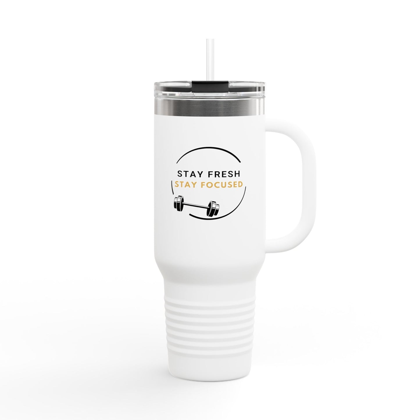 Stay Fresh Stay Focused 40oz Insulated Travel Mug Motivational Stainless-Steel Tumbler for New Years Resolutions Fitness and Hydration Goals