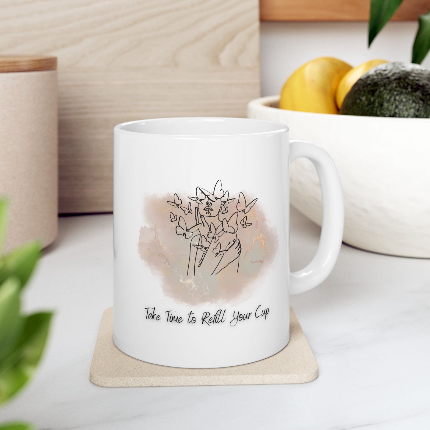 Custom Inspirational Coffee Mug - 'Take Time to Refill Your Cup' Design - Ceramic BPA-Free Gift for Coffee & Tea Lovers