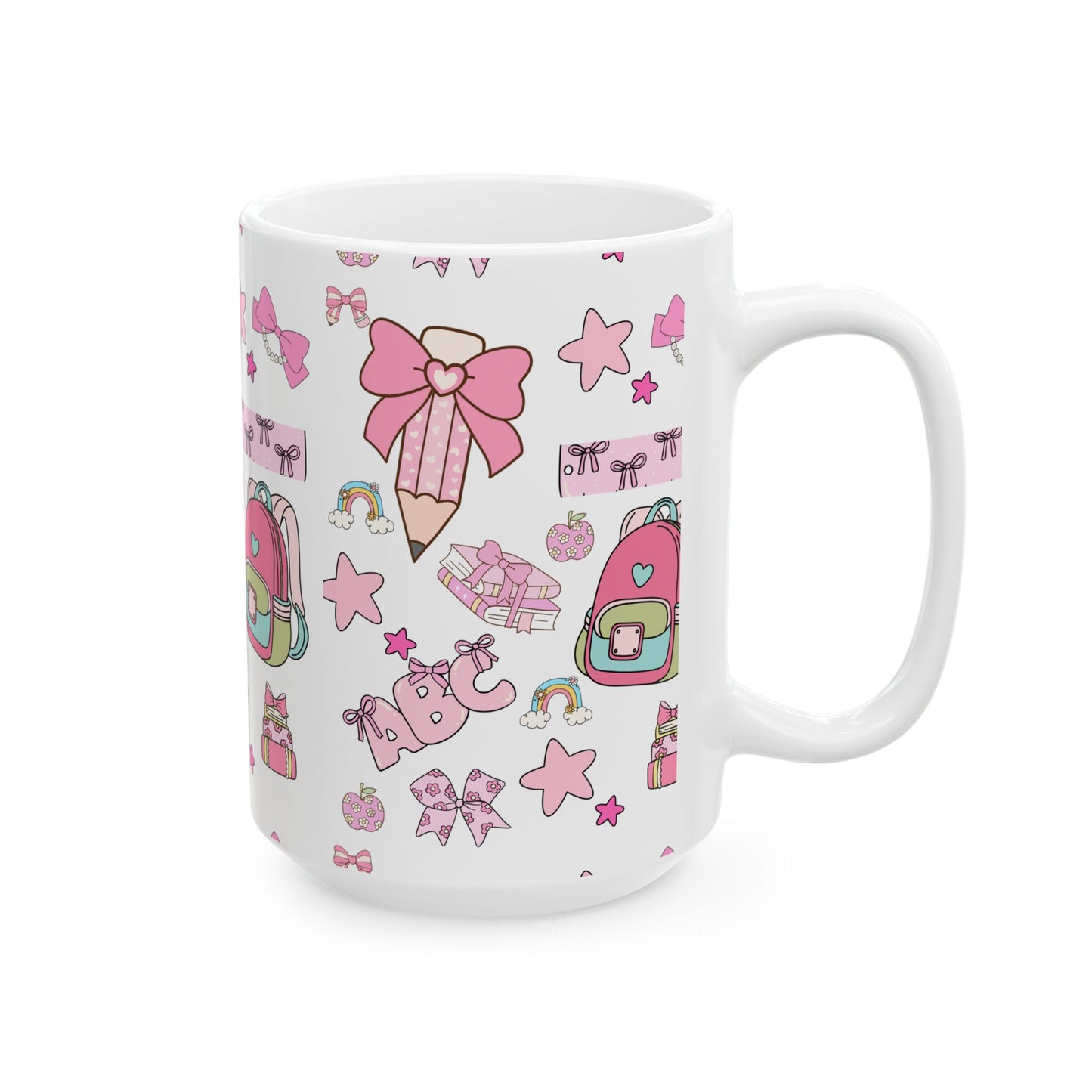 Kawaii Back-to-School Mug | Cute Pink Ceramic Coffee Cup in 11oz & 15oz | Matching School Set Gift