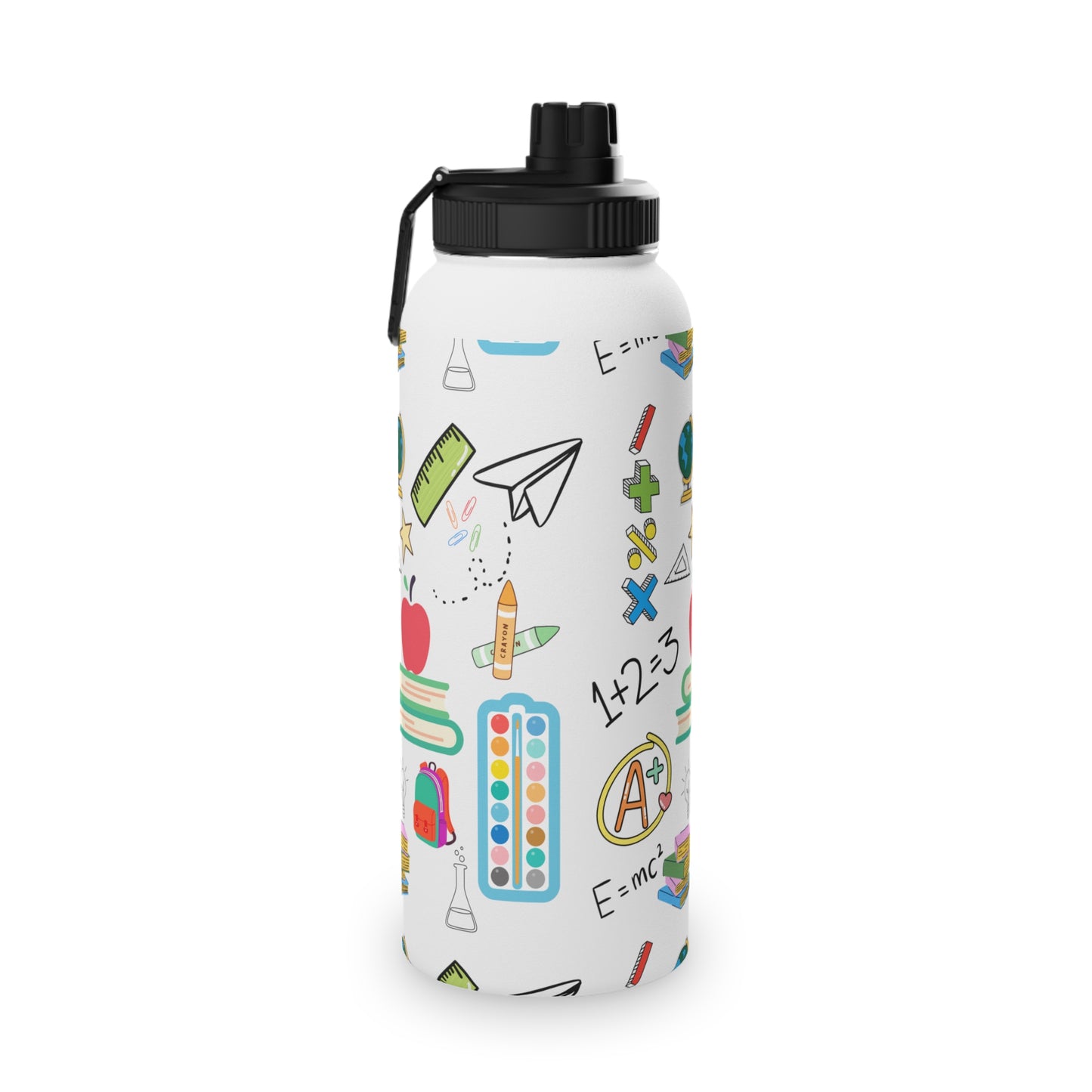 Back to School Water Bottle – Classroom Print Stainless Steel Bottle with Sports Lid | BPA-Free, 12oz 18oz 32oz Sizes