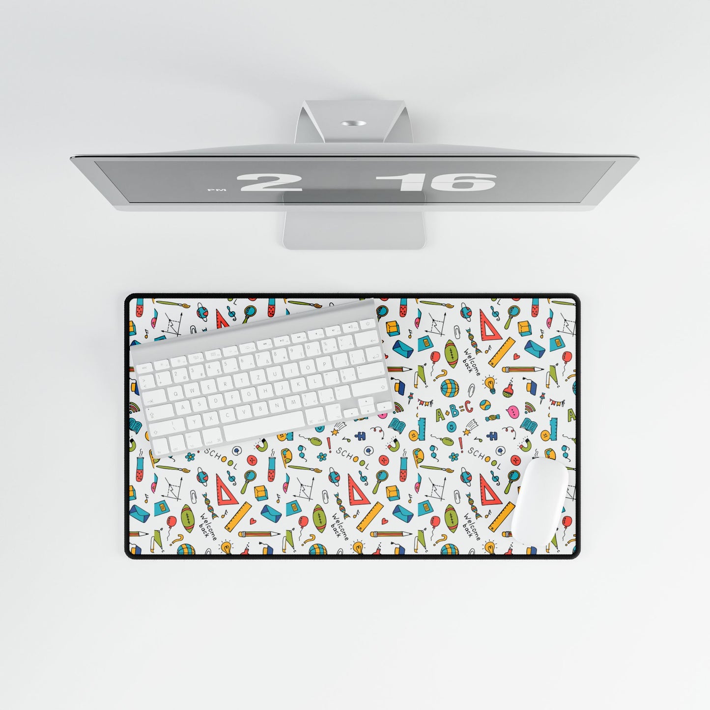 Back-to-School Desk Mat | Colorful School Supply Pattern | 3 Sizes | Non-Slip Mouse Pad for Students & Home Office