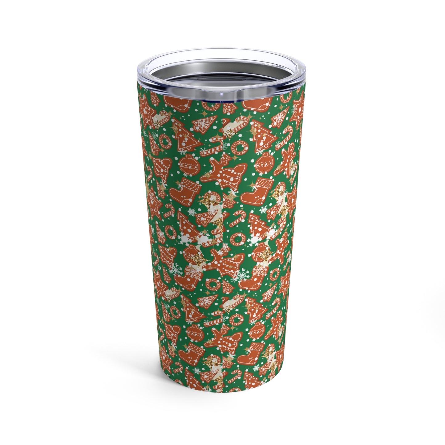 Classic Green Christmas Gingerbread Cookie Tumbler | 20oz Insulated Stainless Steel Holiday Drinkware with Straw | Festive Red or Green Gift