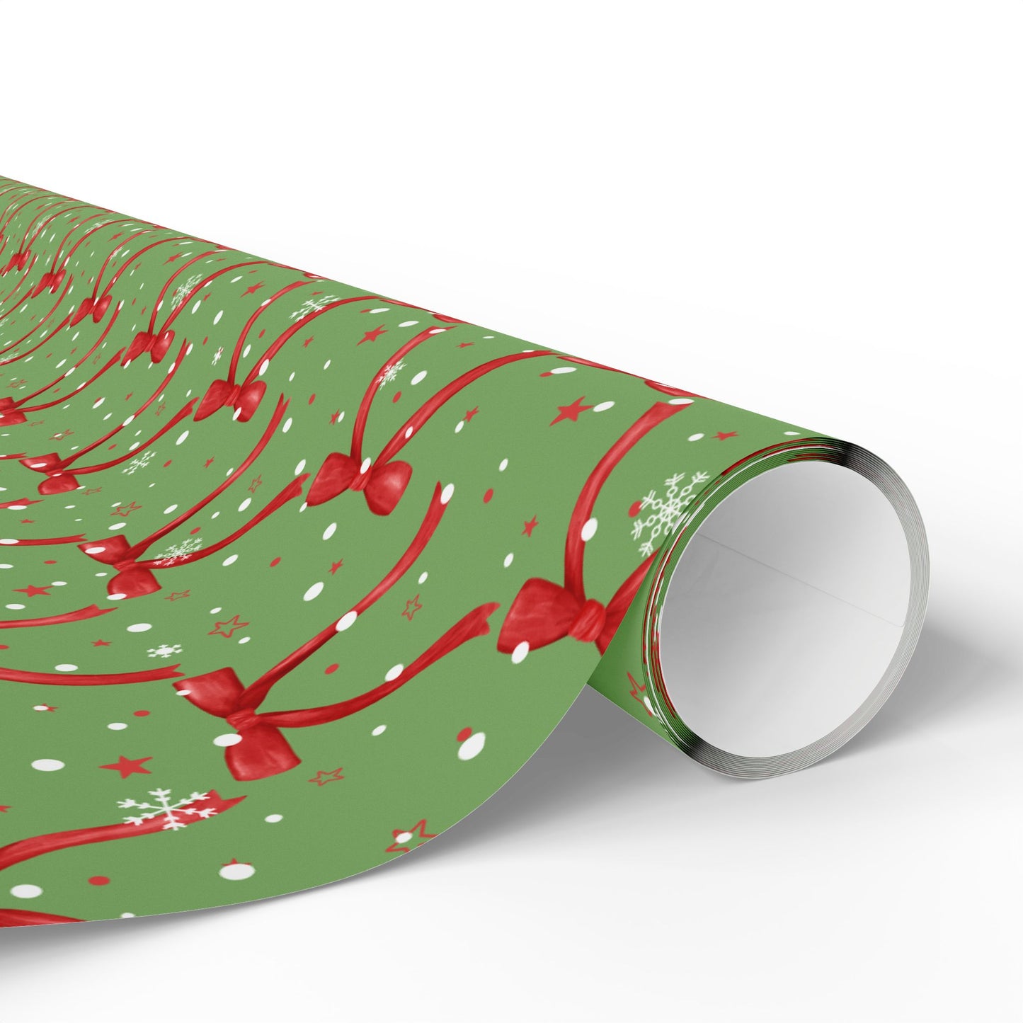 Festive Green Christmas Wrapping Paper : Holiday Gift Wrap with Red Ribbons and Snowflakes, Perfect for Christmas Gifts