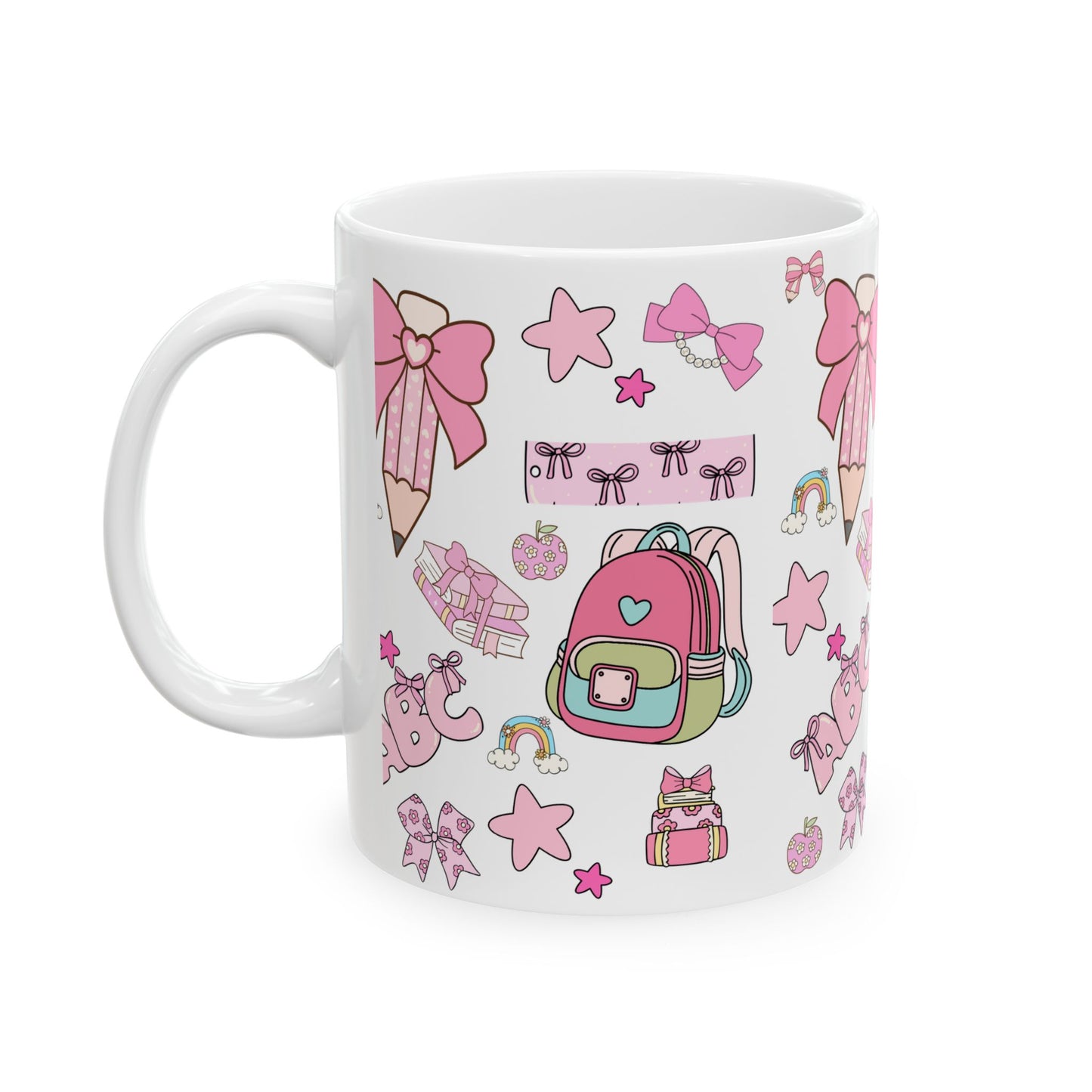Kawaii Back-to-School Mug | Cute Pink Ceramic Coffee Cup in 11oz & 15oz | Matching School Set Gift