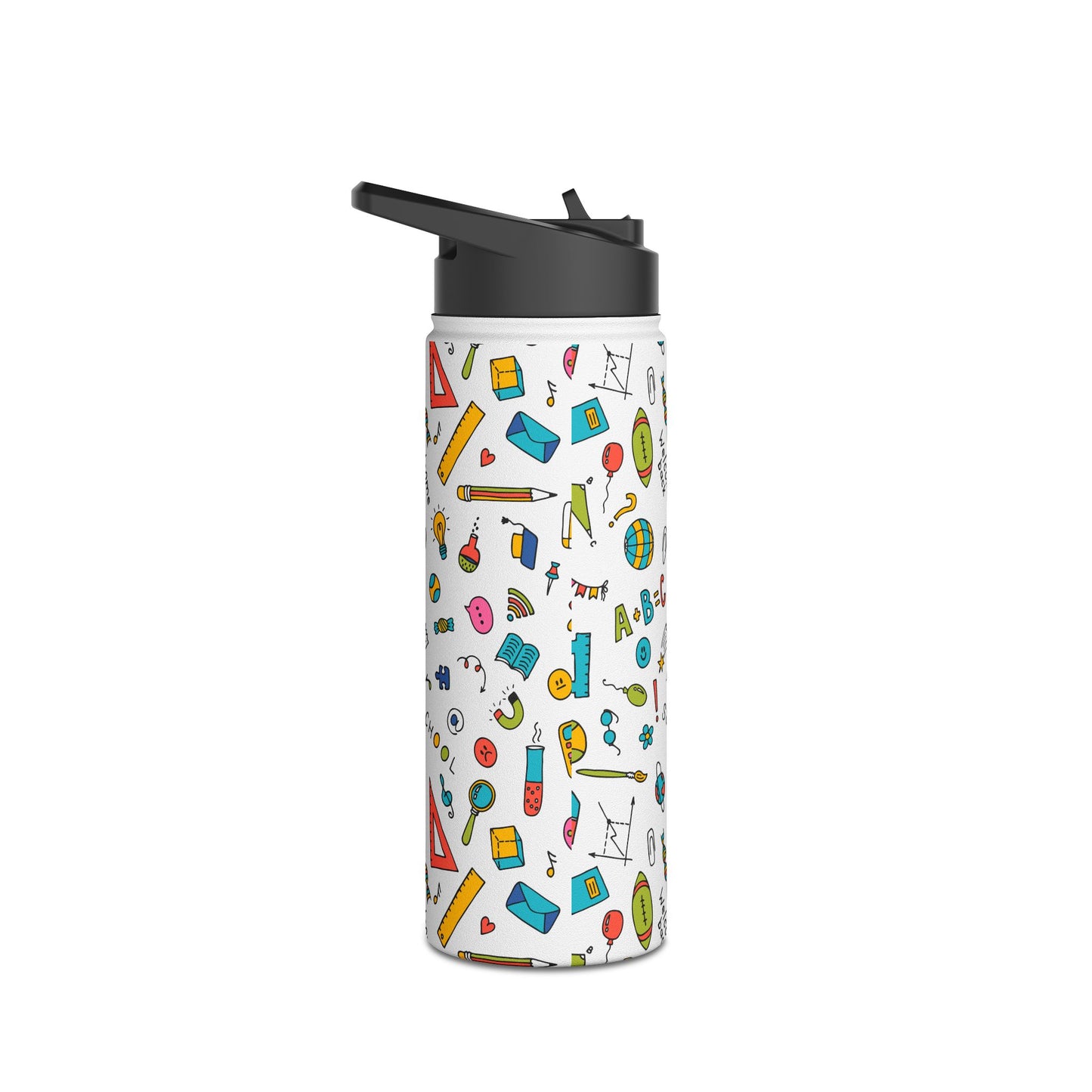 Back-to-School Stainless Steel Water Bottle – Colorful School Supplies Design, BPA-Free, 12oz/18oz/32oz