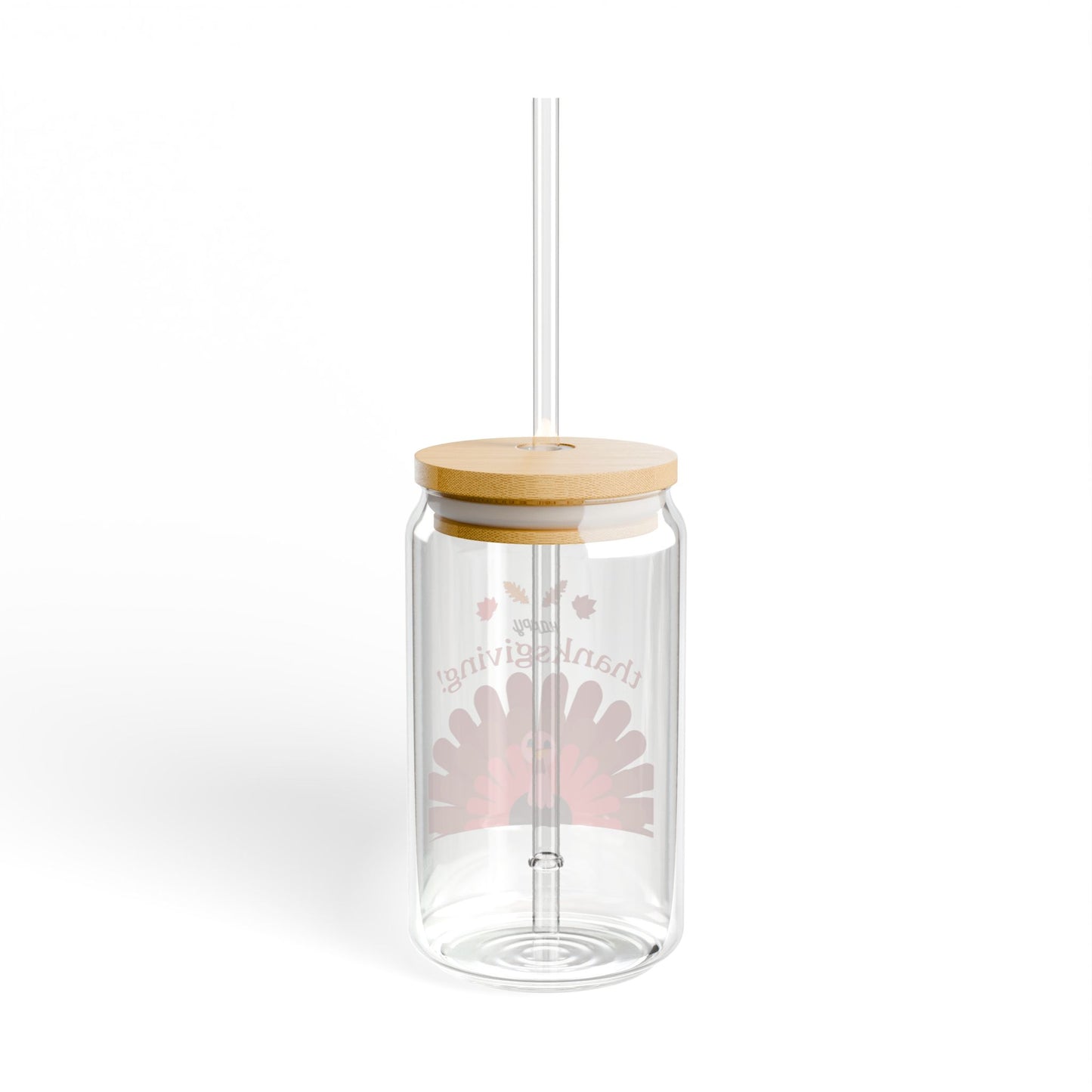Happy Thanksgiving Sipper Glass - Fun 16oz Turkey Design with Bamboo Lid & Straw for Holiday Celebrations