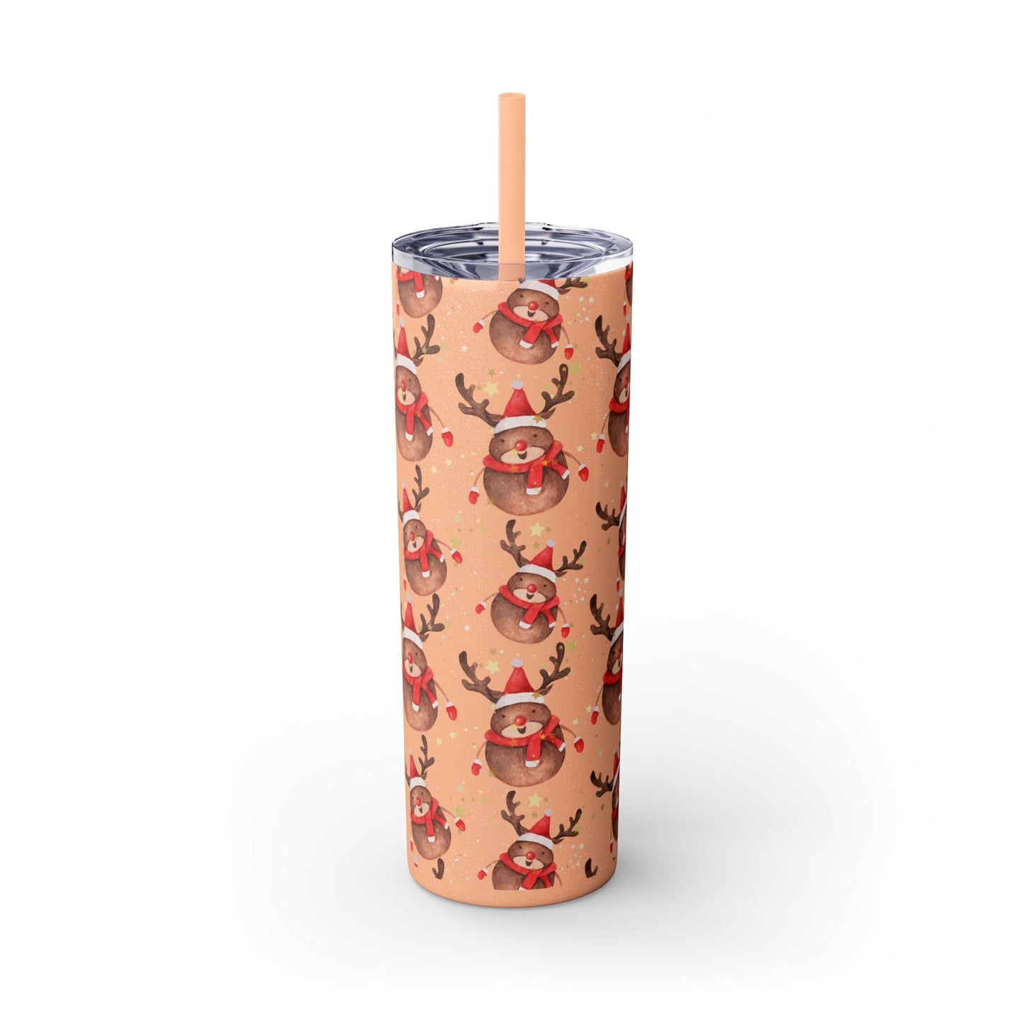 Black Glitter Reindeer & Snowman Skinny Tumbler 20oz | Festive Insulated Drinkware