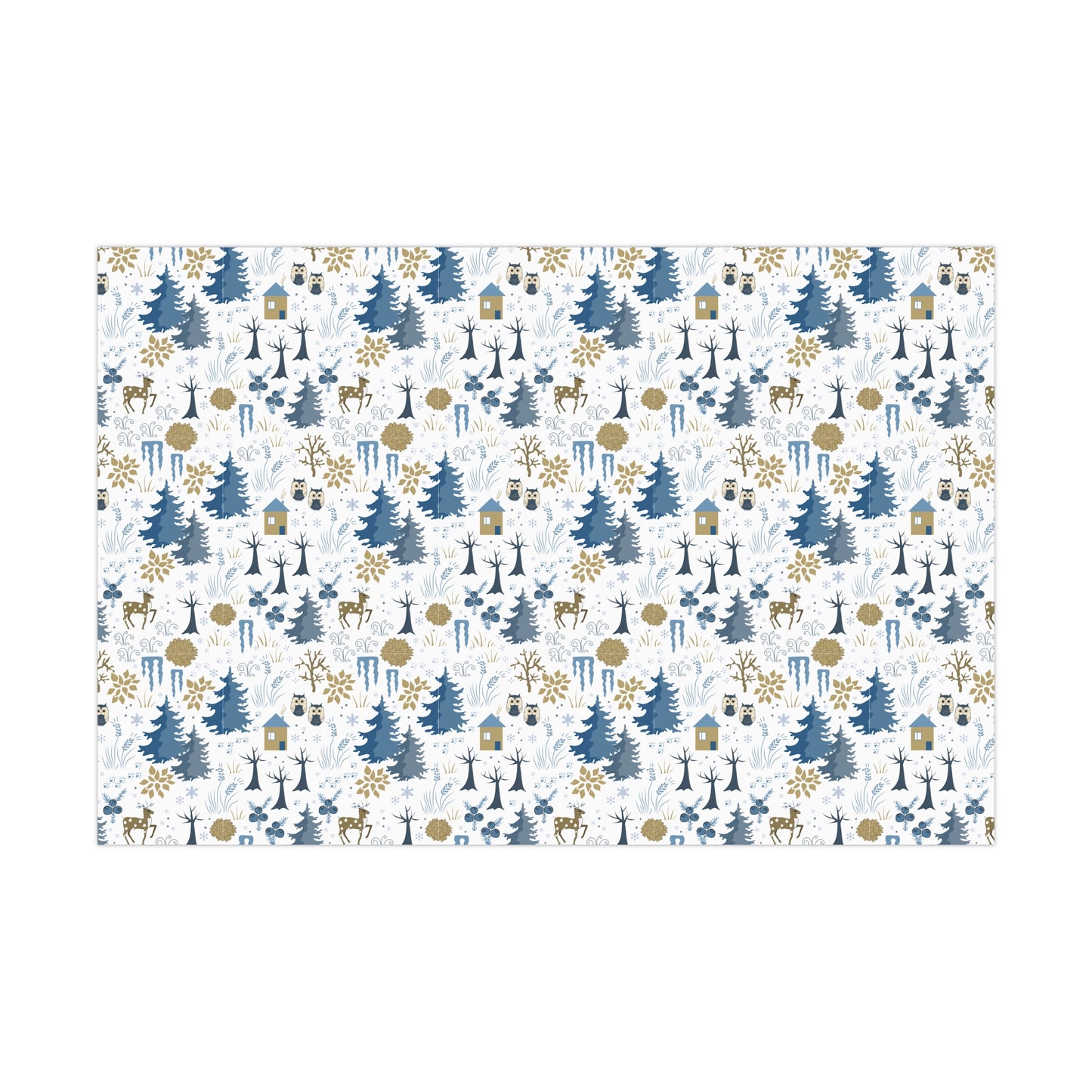 Winter Forest Scene Wrapping Paper: White & Blue - Sustainable Holiday Gift Wrap Satin and Matte Finishes