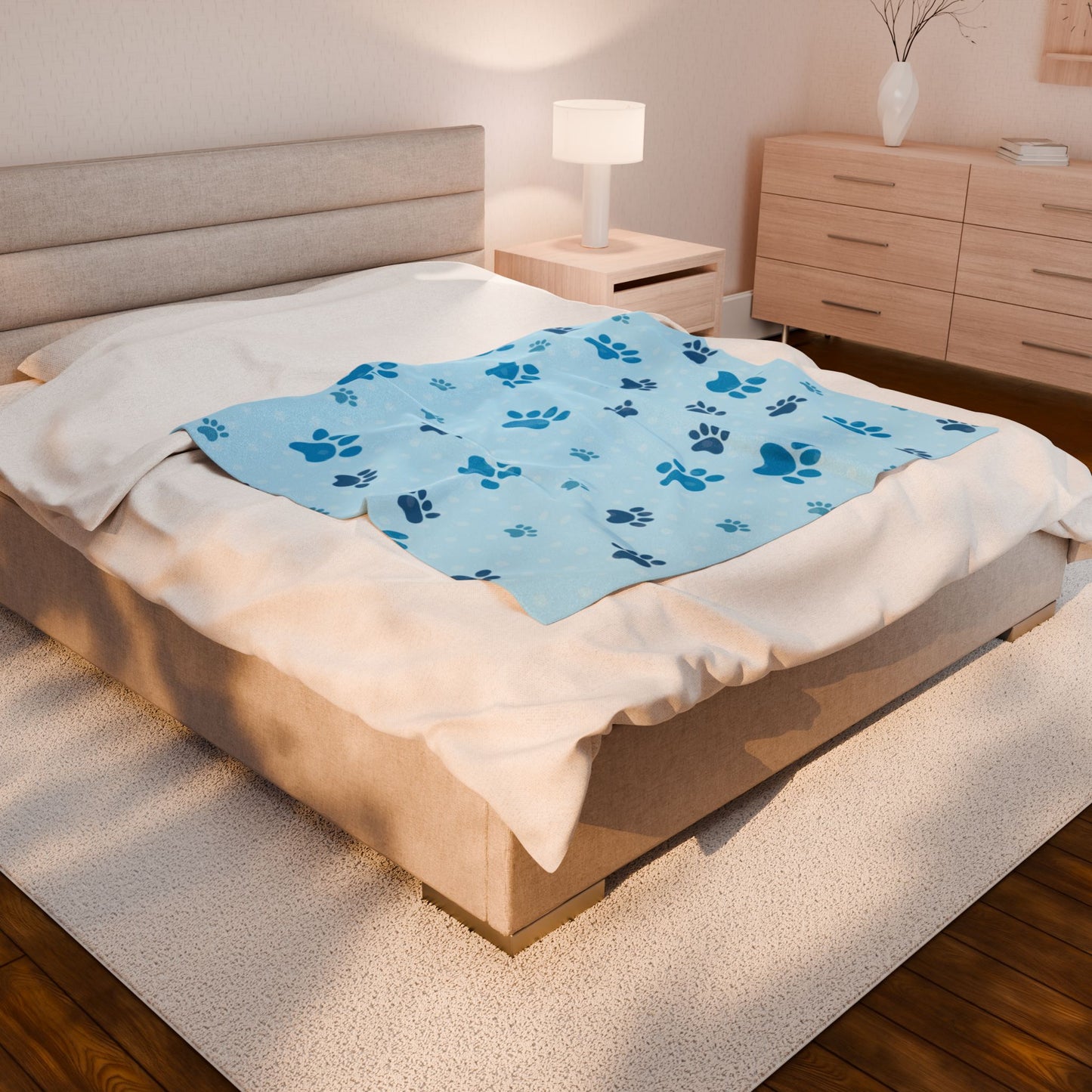 Paw Print Dog Blanket – Plush Velveteen Throw in 3 Sizes | Cozy Gift for Dog Moms & Pet Lovers