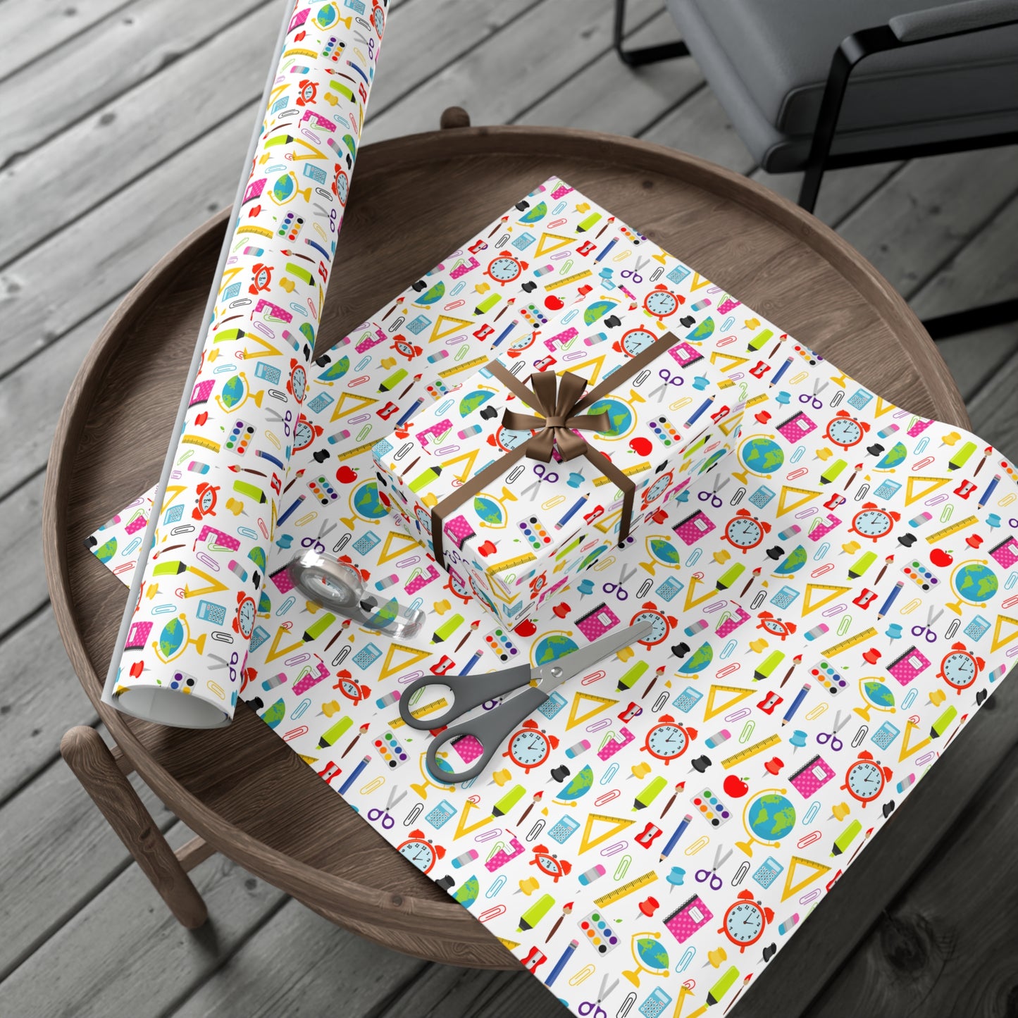 Back-to-School Wrapping Paper – Colorful School Supplies Gift Wrap | Matte or Satin | 3 Sizes