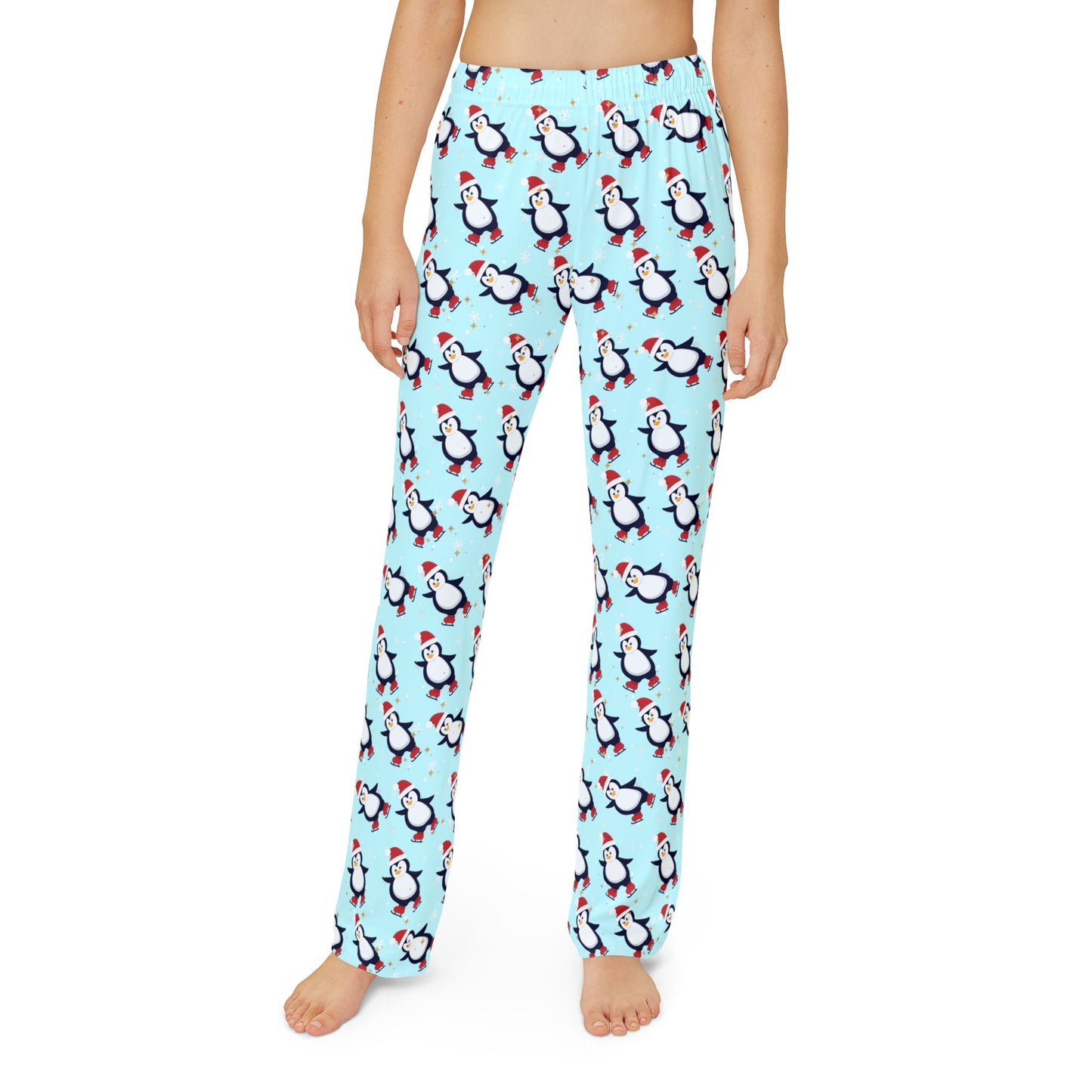 Kids Blue Penguin Pajama Pants : Cozy 100% Brushed Polyester Loungewear Holiday Pajamas for Girls & Boys