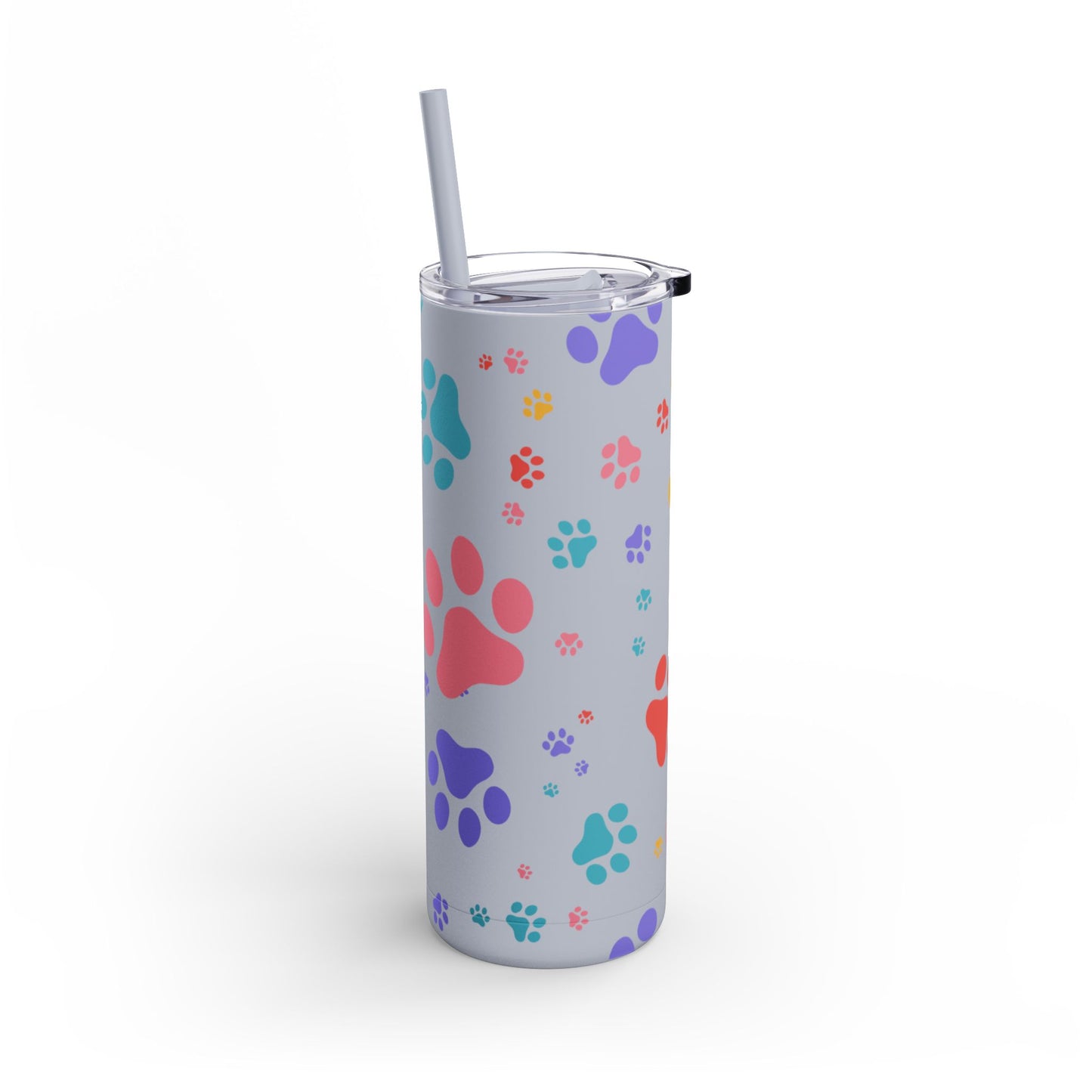 Dog Paw Print 20oz Skinny Tumbler – Colorful Dog Mom Travel Cup, Hot & Cold Drink Tumbler with Straw