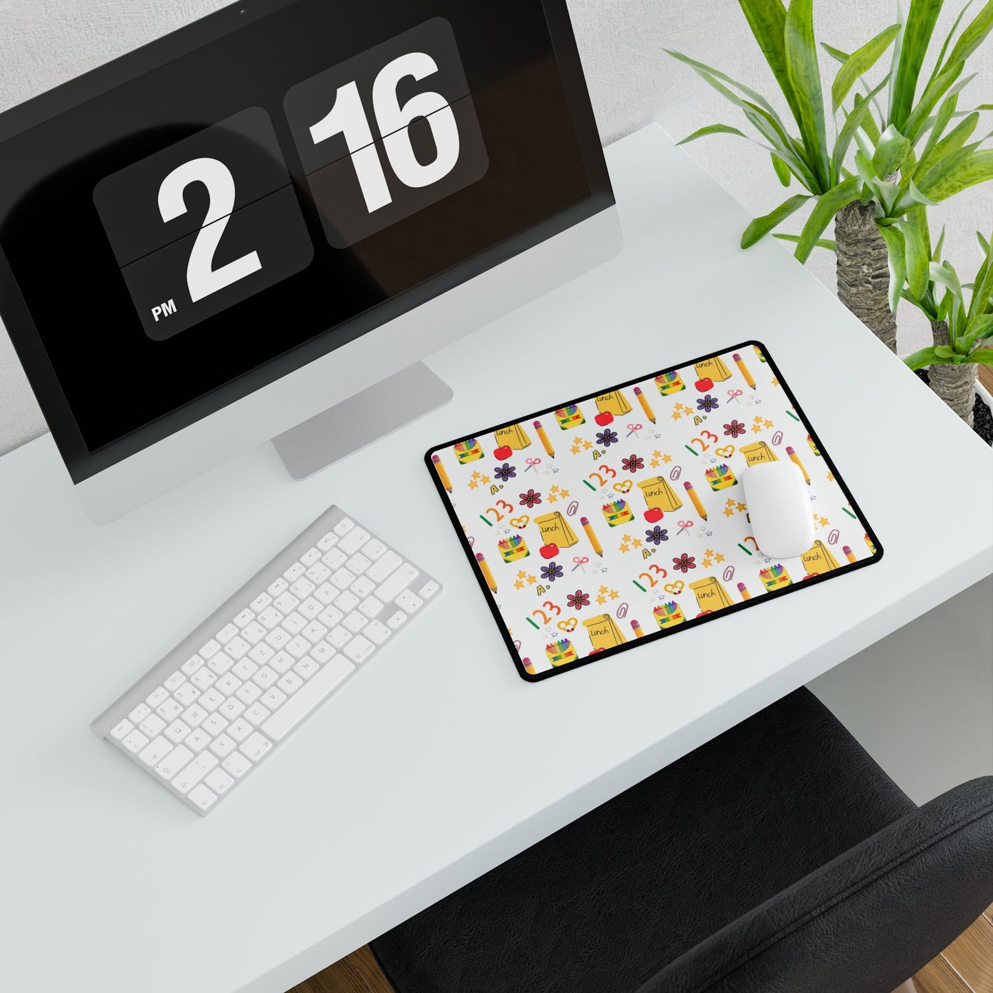 Colorful Back-to-School Desk Mat – Cute Teacher & Student Desk Accessory | Large Mouse Pad with School Supplies Design
