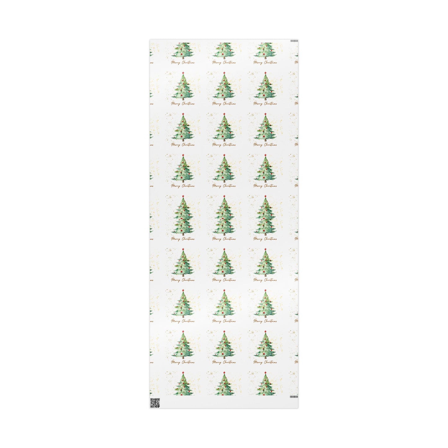 Glossy Merry Christmas Wrapping Paper with Watercolor Tree Design - Elegant Holiday Gift Wrap with Gold Accents