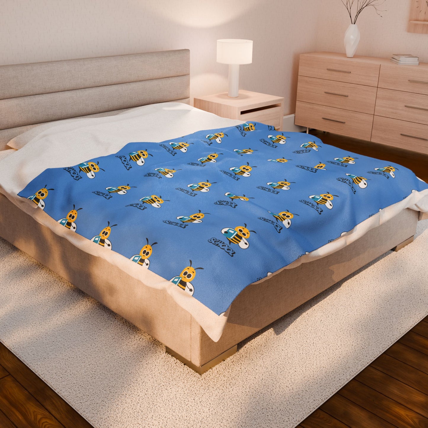 Back-to-School Bee Velveteen Blanket – Cozy Kids' Throw for Dorms, Bedrooms & Study Nooks