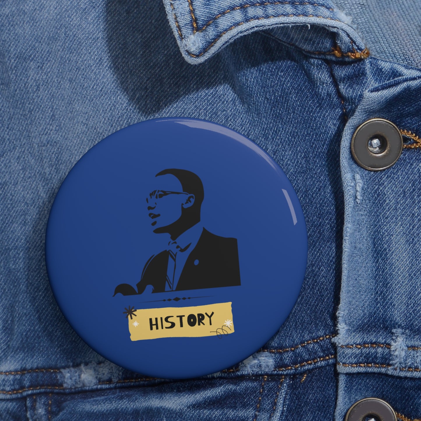 Malcolm X Black History Month Pin Civil Rights Button, Black Pride Badge, Activist Lapel Pin, Protest Pin, Historical Leader Pin - Blue