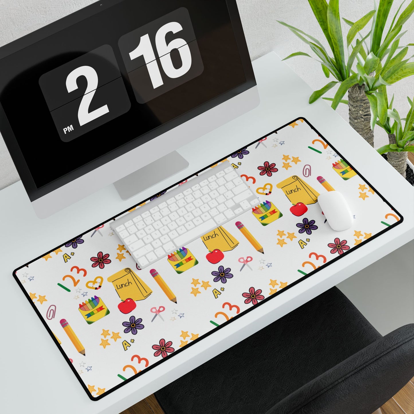 Colorful Back-to-School Desk Mat – Cute Teacher & Student Desk Accessory | Large Mouse Pad with School Supplies Design