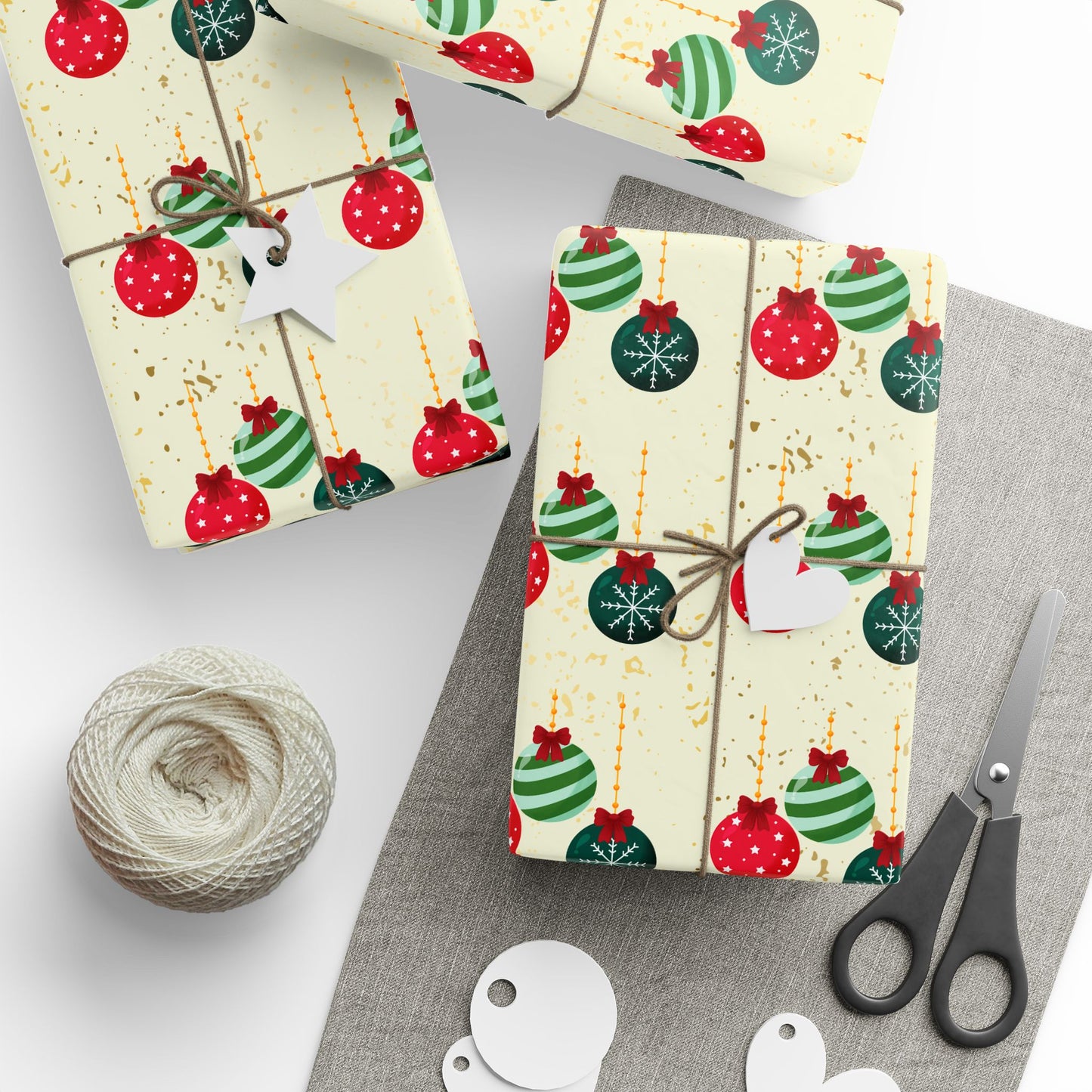 Christmas Ornament Wrapping Paper : Festive Holiday Gift Wrap with Red & Green Ornaments, Perfect for Christmas Gifts