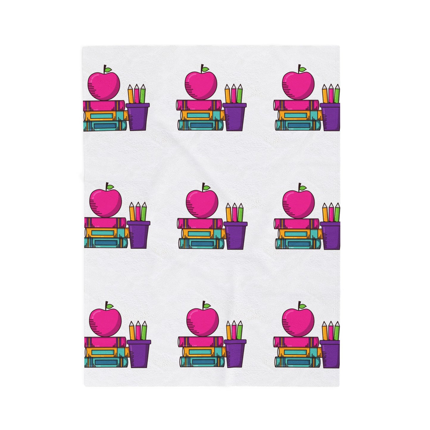 White Back-to-School Apple & Books Blanket – Cozy Teacher Gift, Student Dorm Throw, Available in White or Black