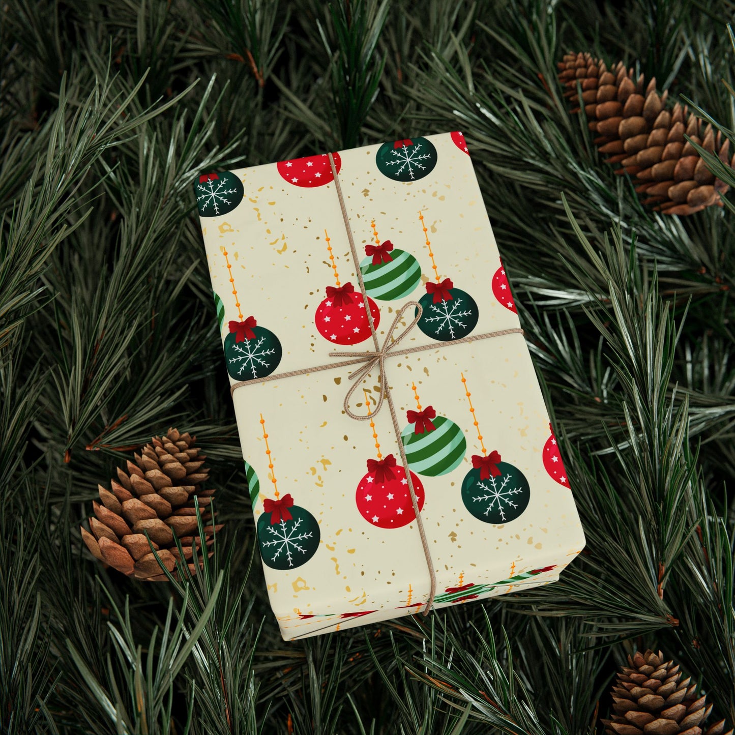 Christmas Ornament Wrapping Paper : Festive Holiday Gift Wrap with Red & Green Ornaments, Perfect for Christmas Gifts