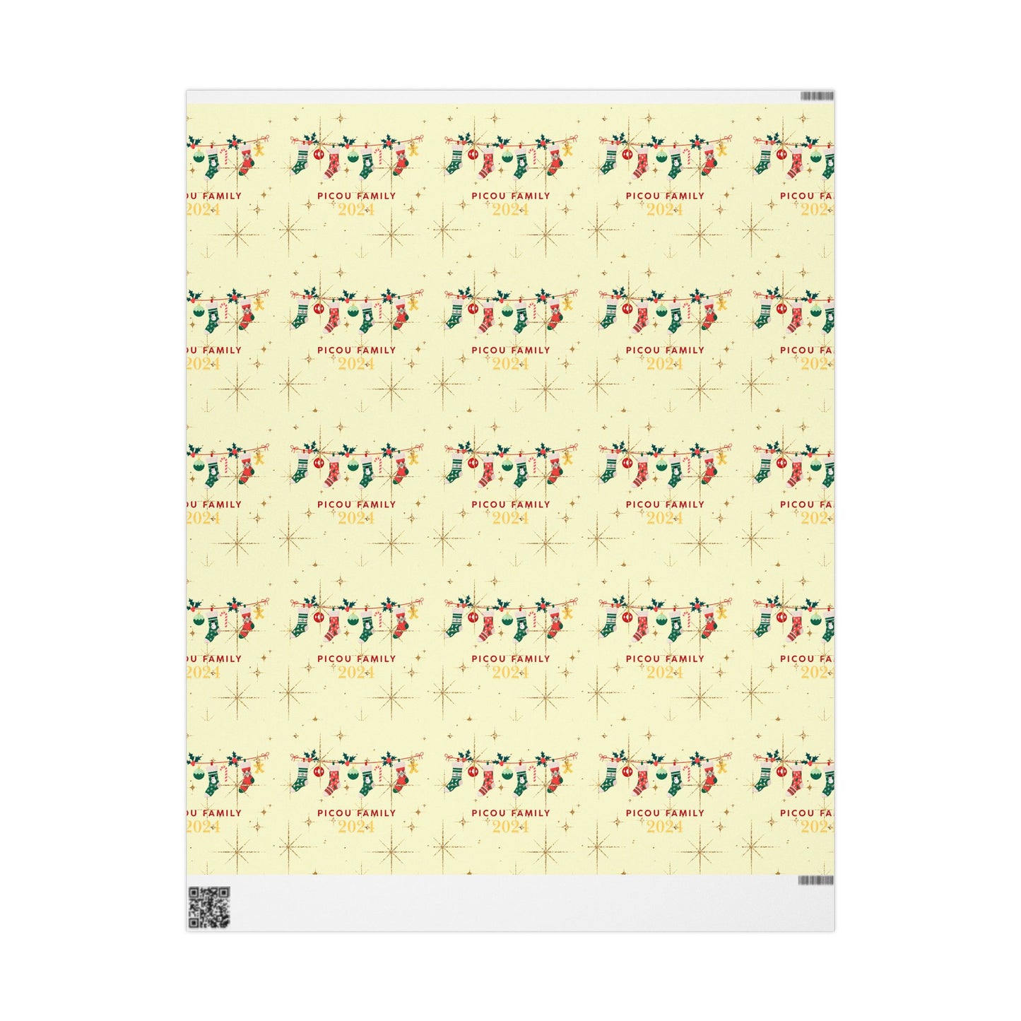 Personalized Christmas Wrapping Paper : Family Name Custom Holiday Gift Wrap 2024 - Festive Holiday Packaging with Gold Stars