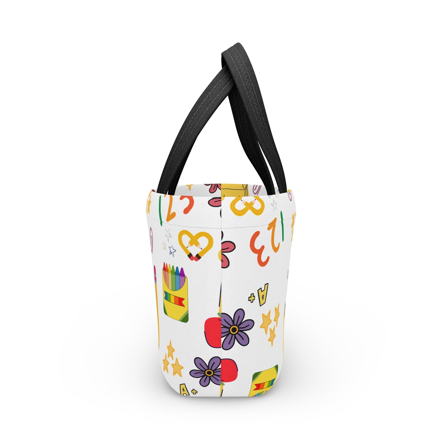 Back-to-School Lunch Bag | Colorful Apple & Books Print | Insulated Tote for Kids, Teachers, Moms | Stylish & Functional