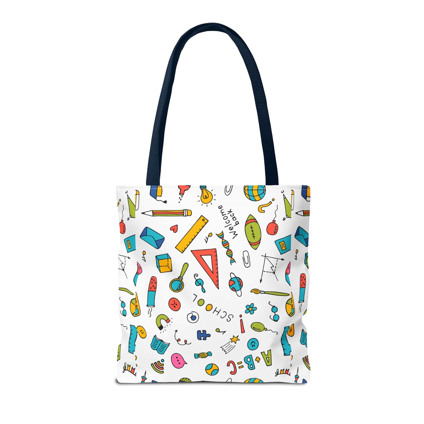 Back-to-School Doodle Print Tote Bag – Colorful School Supply Design in 3 Sizes