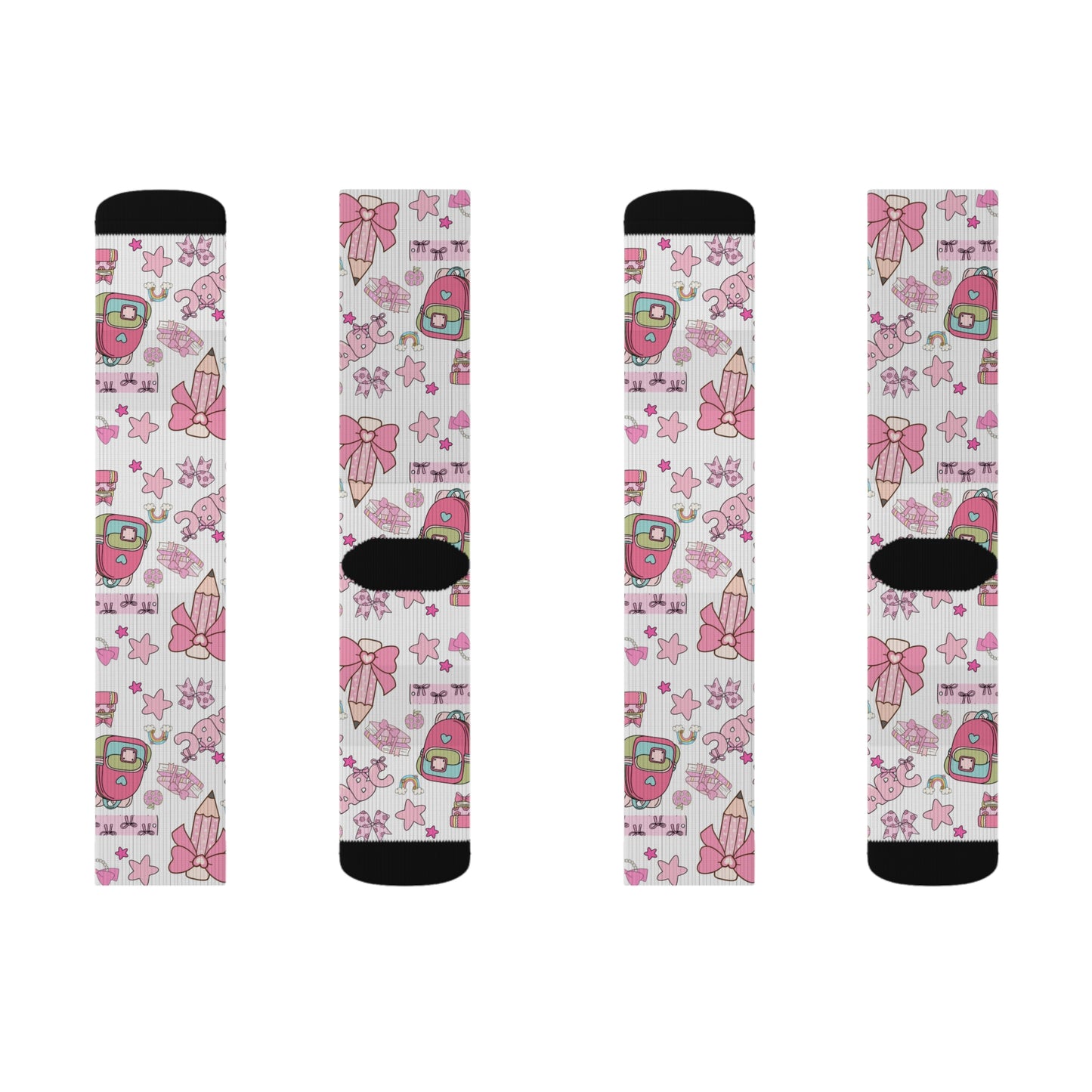 Back-to-School Pink Bow & Backpack Socks – Cute Unisex School Socks for Girls, Teens & Moms | ABC School Supply Print