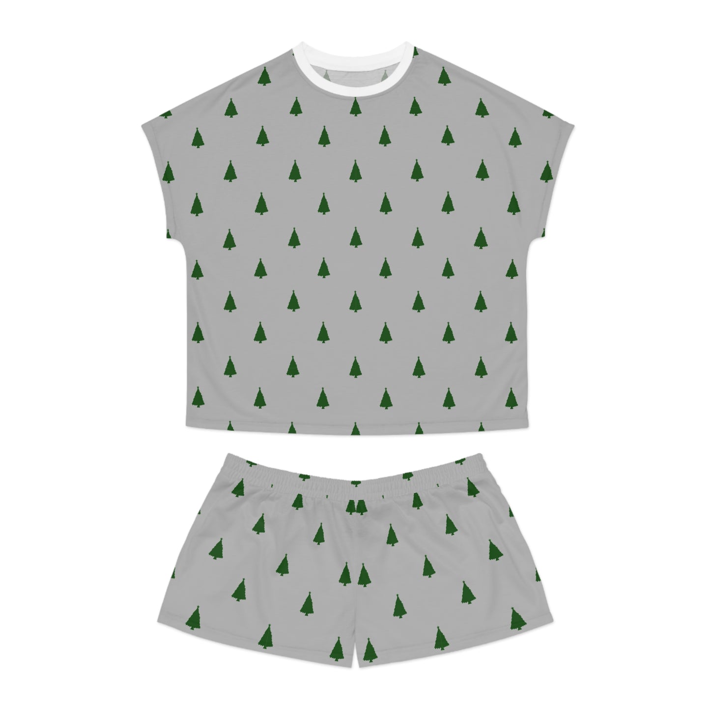 Grey Christmas Tree Pajama Set for Women - Minimalist Two-Piece Holiday Sleepwear - Cozy Winter Gift Idea