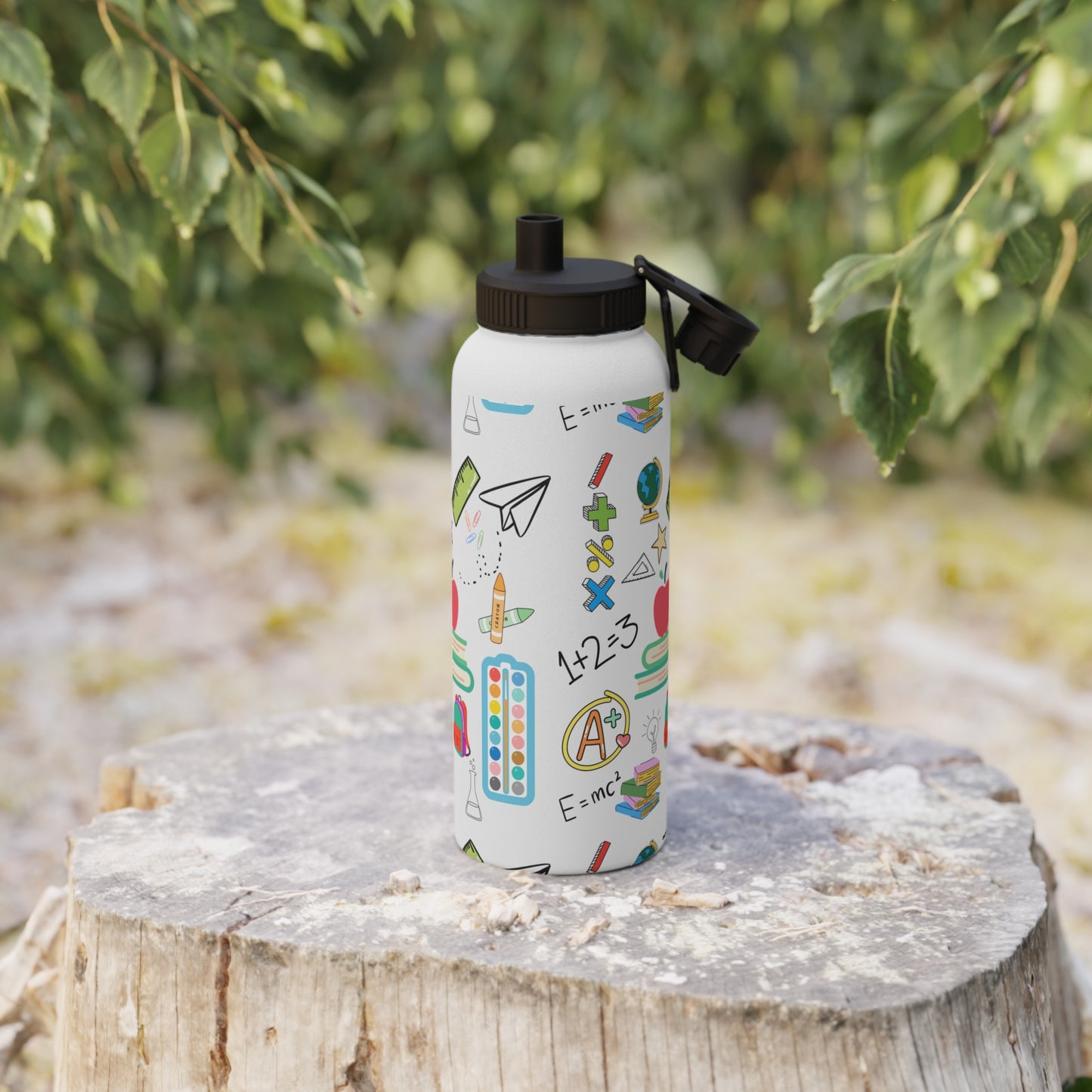 Back to School Water Bottle – Classroom Print Stainless Steel Bottle with Sports Lid | BPA-Free, 12oz 18oz 32oz Sizes