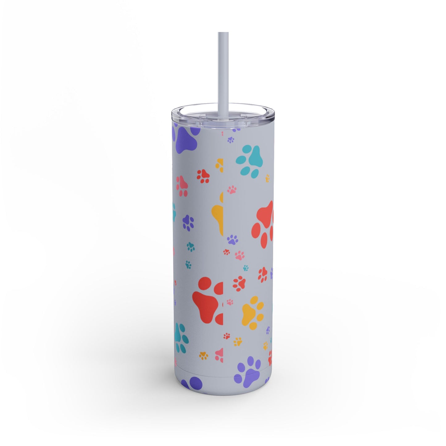 Dog Paw Print 20oz Skinny Tumbler – Colorful Dog Mom Travel Cup, Hot & Cold Drink Tumbler with Straw