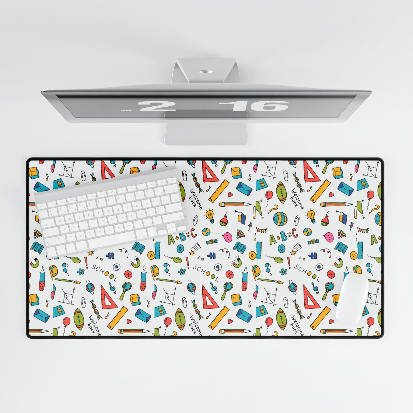 Back-to-School Desk Mat | Colorful School Supply Pattern | 3 Sizes | Non-Slip Mouse Pad for Students & Home Office