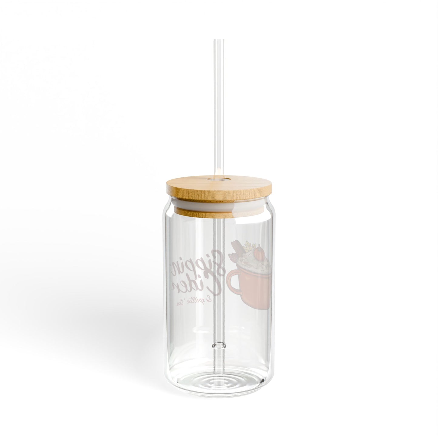 Sippin’ Cider & Spillin’ Tea 16oz Fall-Themed Sipper Glass with Bamboo Lid – Perfect for Cozy Autumn Drinks!