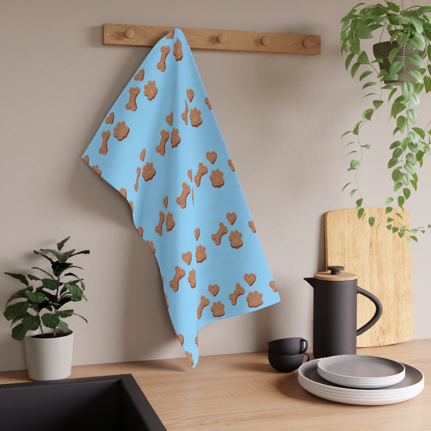 Dog Lover’s Treat - Blue Paw Print Tea Towel 18x30" Cotton or Polyester National Dog Day Gift