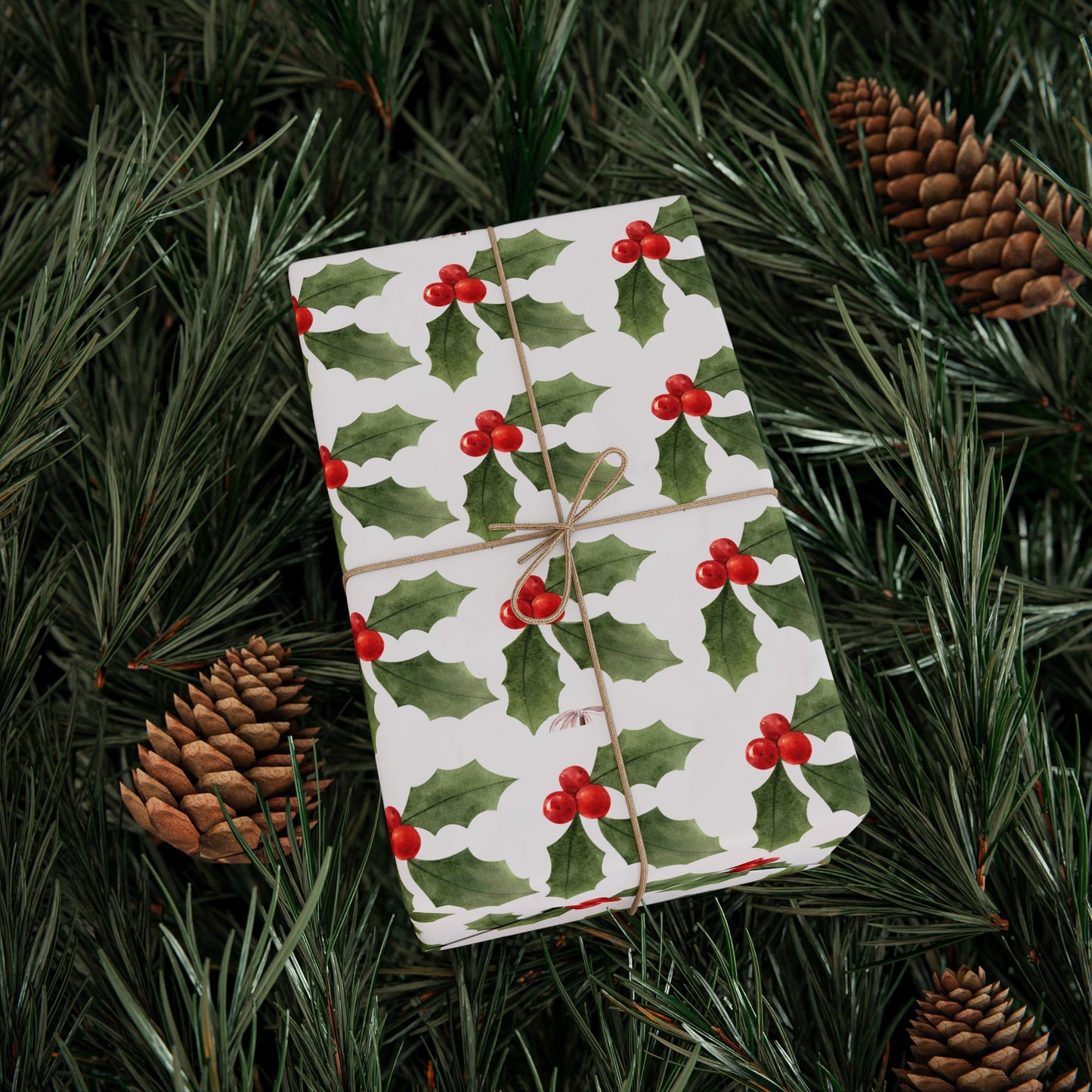 Holly Berry Christmas Wrapping Paper : Elegant Holiday Gift Wrap with Festive Green & Red Design, Perfect for Christmas Gifts
