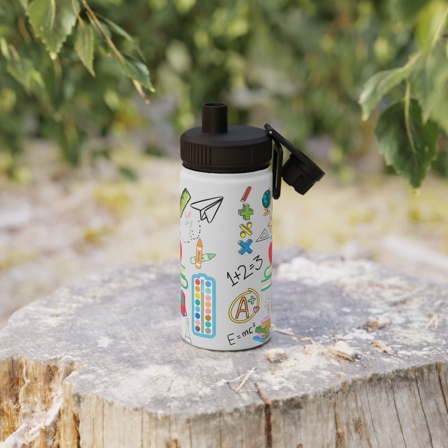 Back to School Water Bottle – Classroom Print Stainless Steel Bottle with Sports Lid | BPA-Free, 12oz 18oz 32oz Sizes
