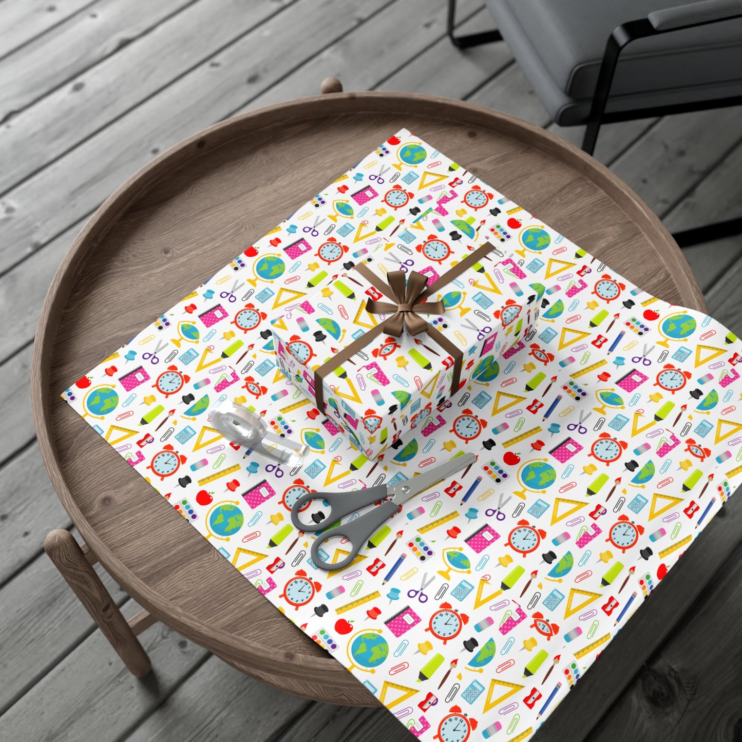 Back-to-School Wrapping Paper – Colorful School Supplies Gift Wrap | Matte or Satin | 3 Sizes