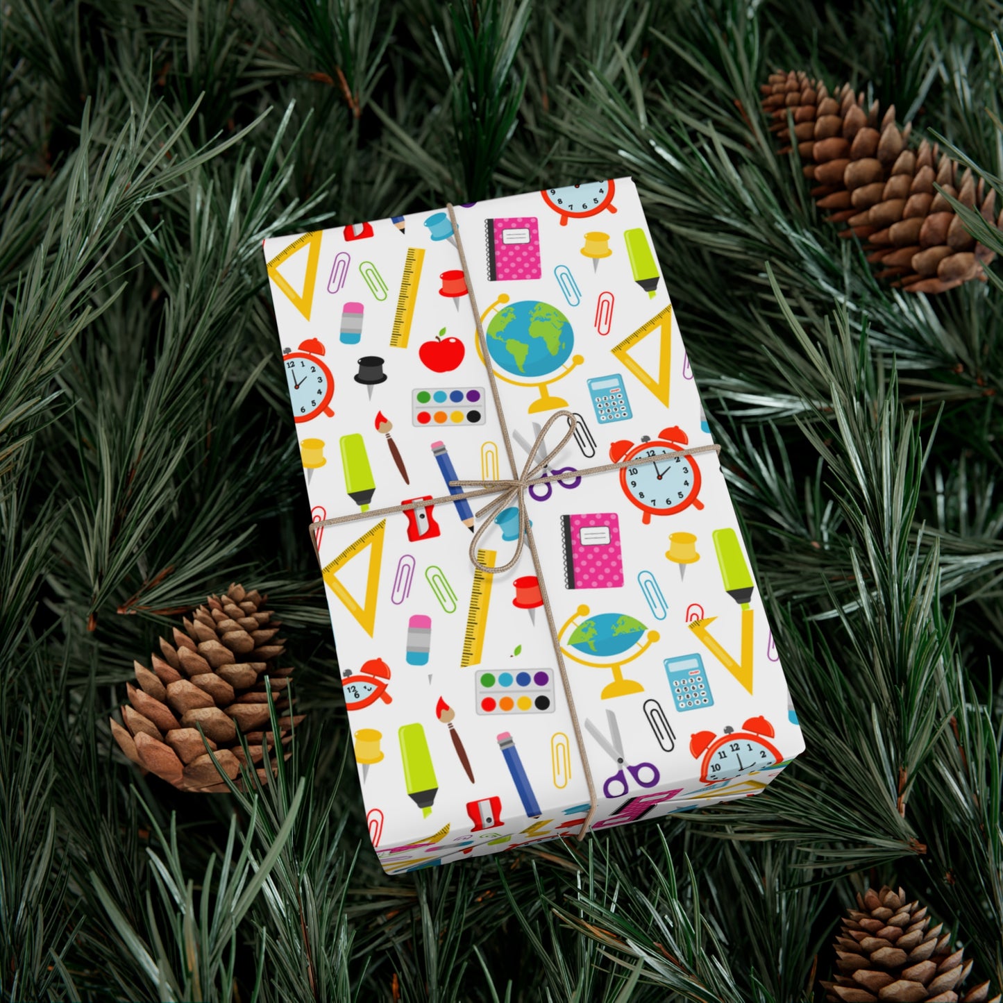 Back-to-School Wrapping Paper – Colorful School Supplies Gift Wrap | Matte or Satin | 3 Sizes