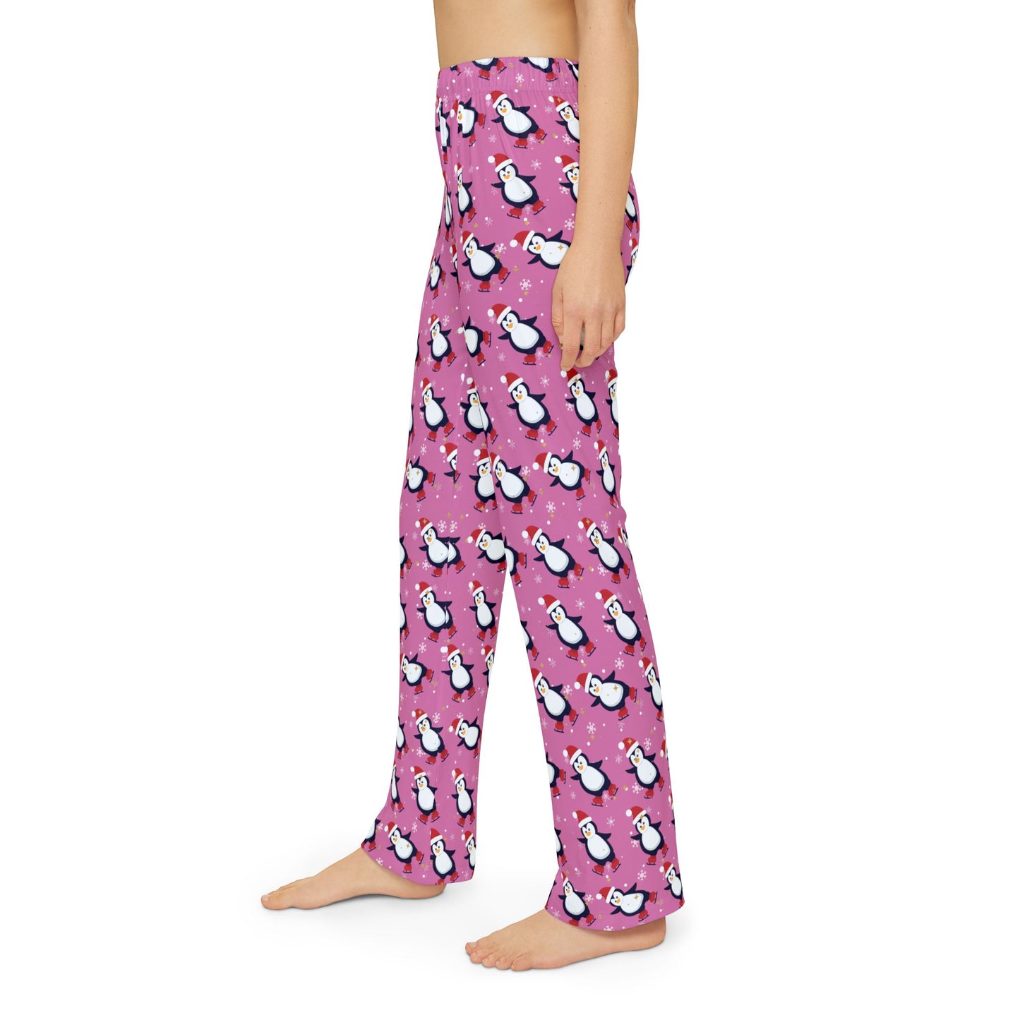Kids Pink Penguin Pajama Pants : Soft and Cozy 100% Brushed Polyester Cute Holiday Loungewear for Girls & Boys