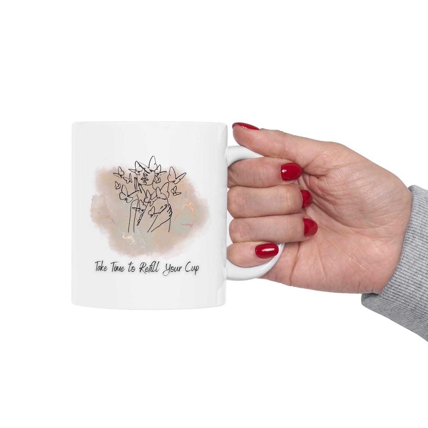 Custom Inspirational Coffee Mug - 'Take Time to Refill Your Cup' Design - Ceramic BPA-Free Gift for Coffee & Tea Lovers