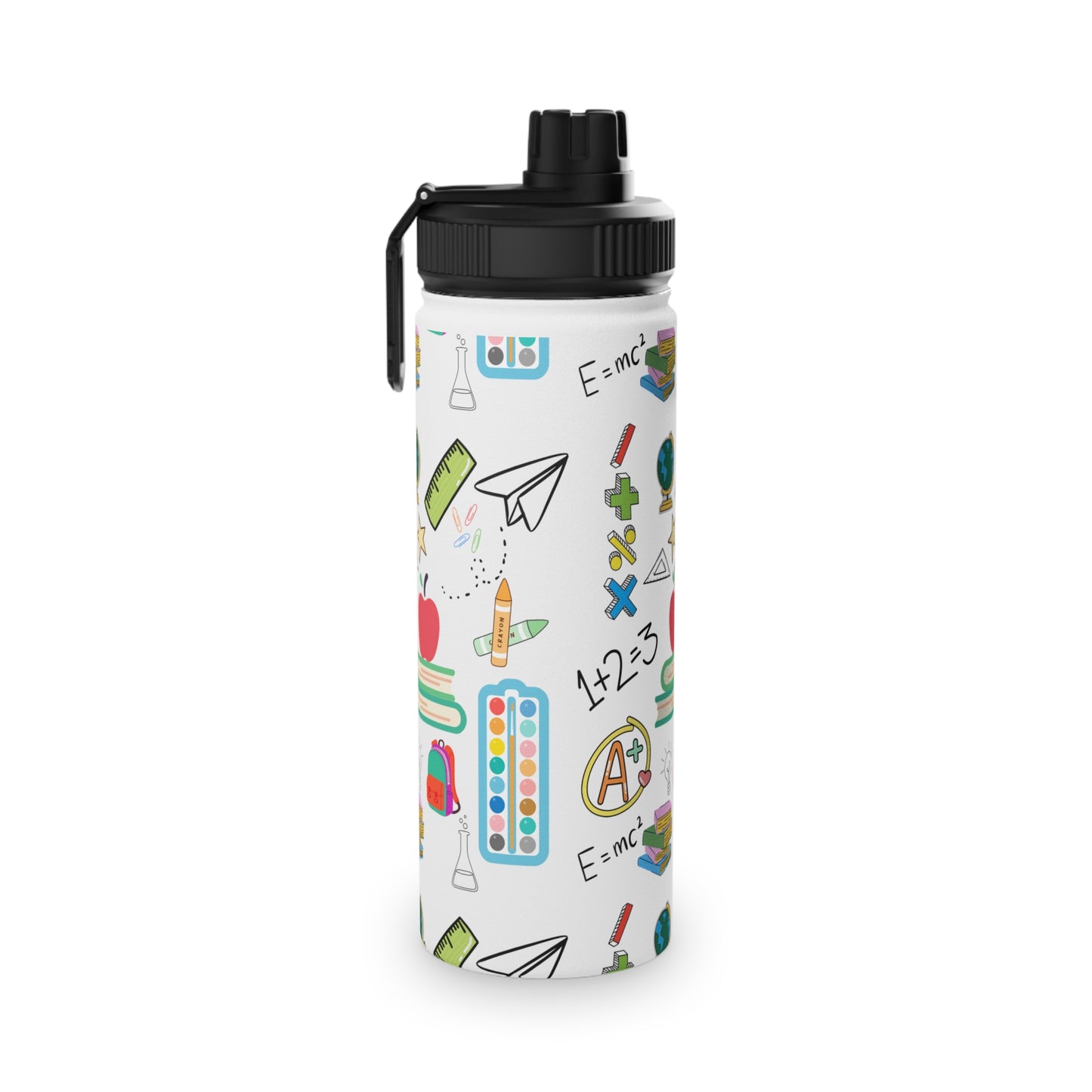 Back to School Water Bottle – Classroom Print Stainless Steel Bottle with Sports Lid | BPA-Free, 12oz 18oz 32oz Sizes