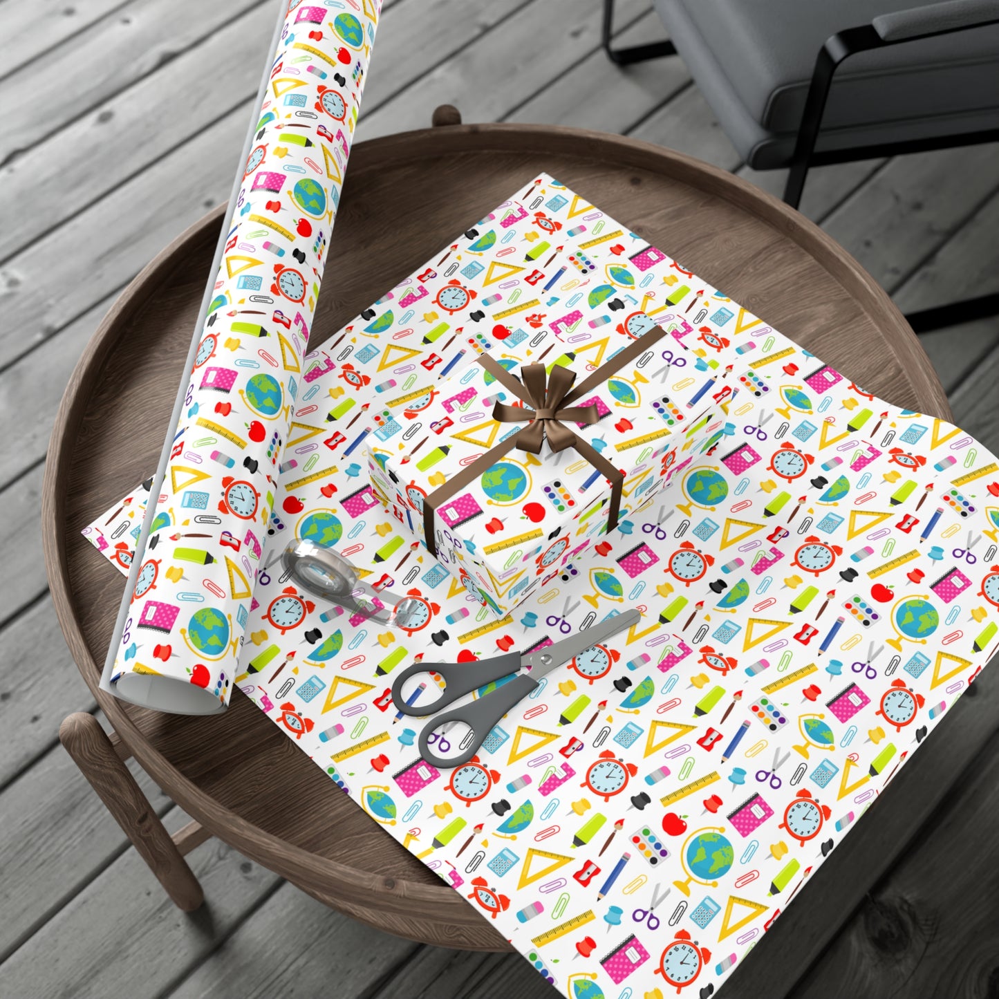 Back-to-School Wrapping Paper – Colorful School Supplies Gift Wrap | Matte or Satin | 3 Sizes
