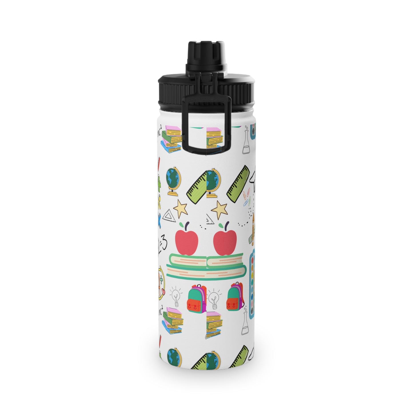 Back to School Water Bottle – Classroom Print Stainless Steel Bottle with Sports Lid | BPA-Free, 12oz 18oz 32oz Sizes