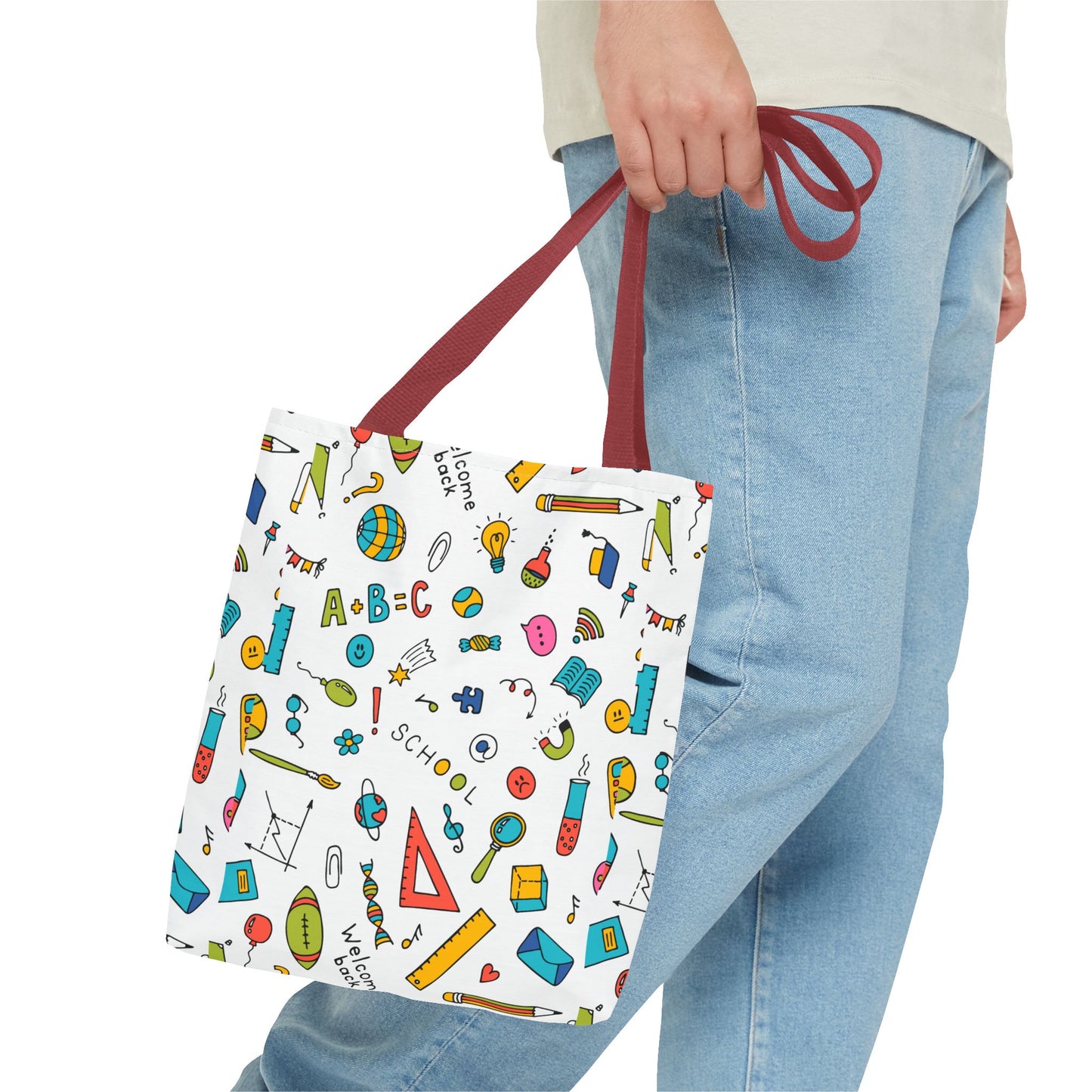 Back-to-School Doodle Print Tote Bag – Colorful School Supply Design in 3 Sizes