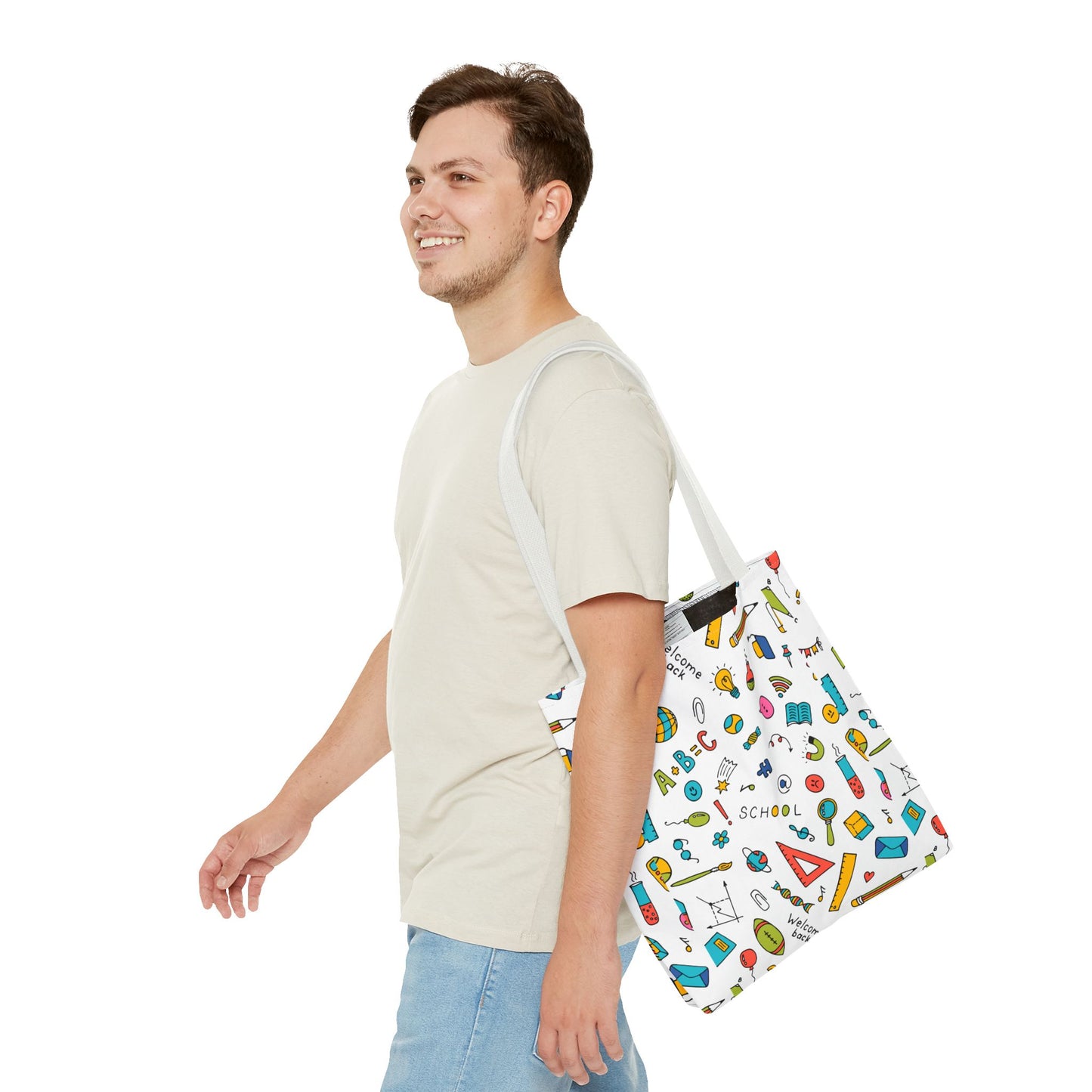Back-to-School Doodle Print Tote Bag – Colorful School Supply Design in 3 Sizes