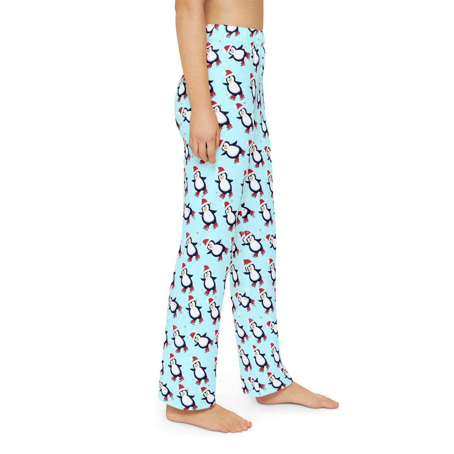 Kids Blue Penguin Pajama Pants : Cozy 100% Brushed Polyester Loungewear Holiday Pajamas for Girls & Boys