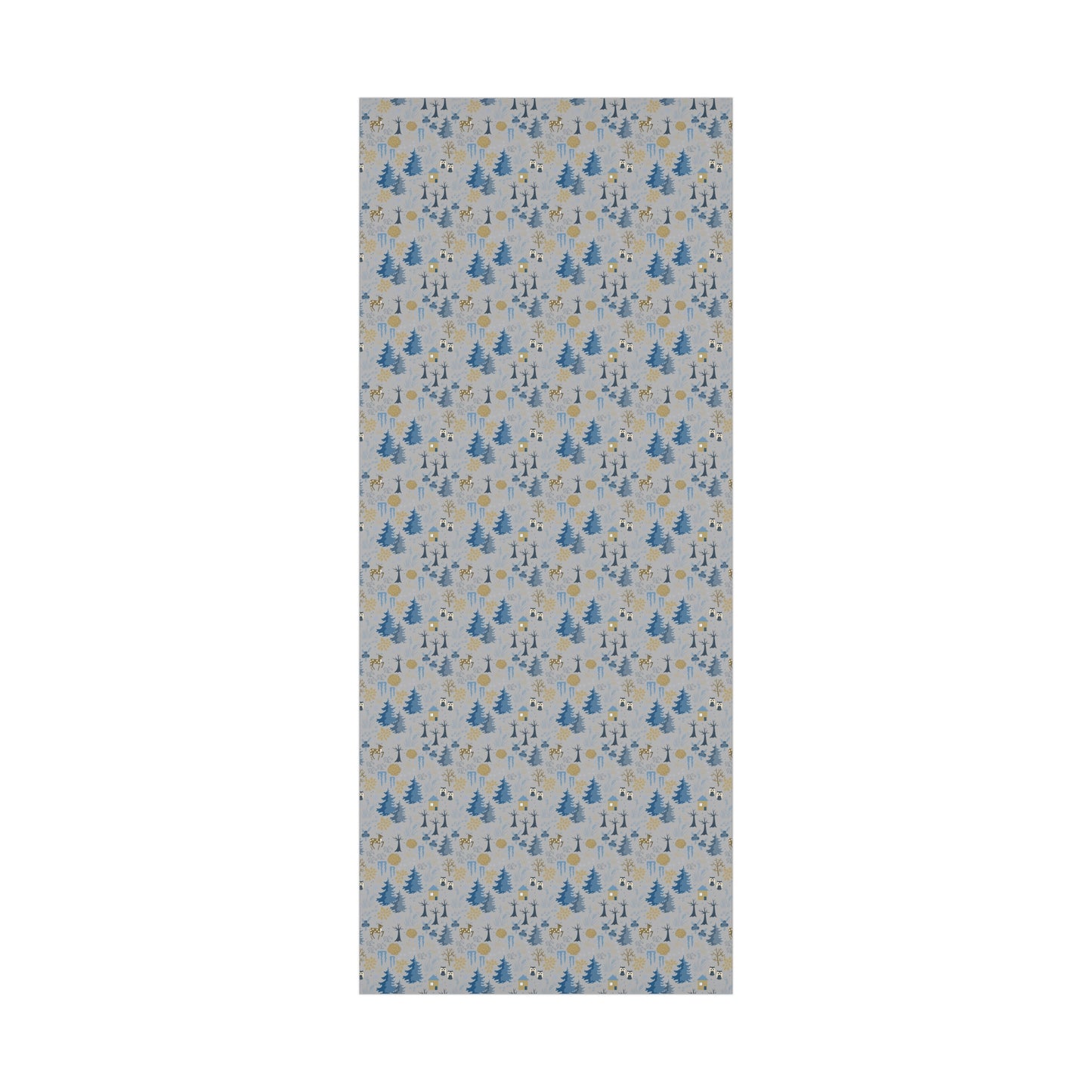 Winter Forest Scene Wrapping Paper: Blue & Grey - Eco-Friendly Christmas Gift Wrap Available in Satin and Matte