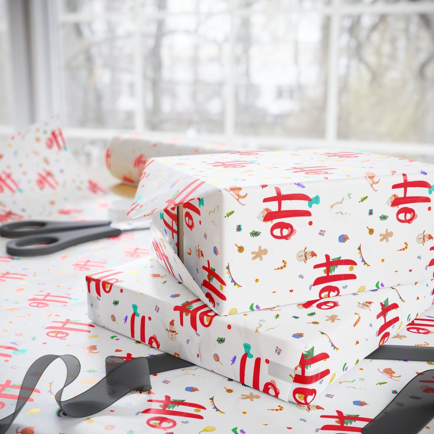 Ho Ho Ho Christmas Wrapping Paper : Festive Gift Wrap with Cute Holiday Icons, Perfect for Christmas Gifts & DIY Crafting