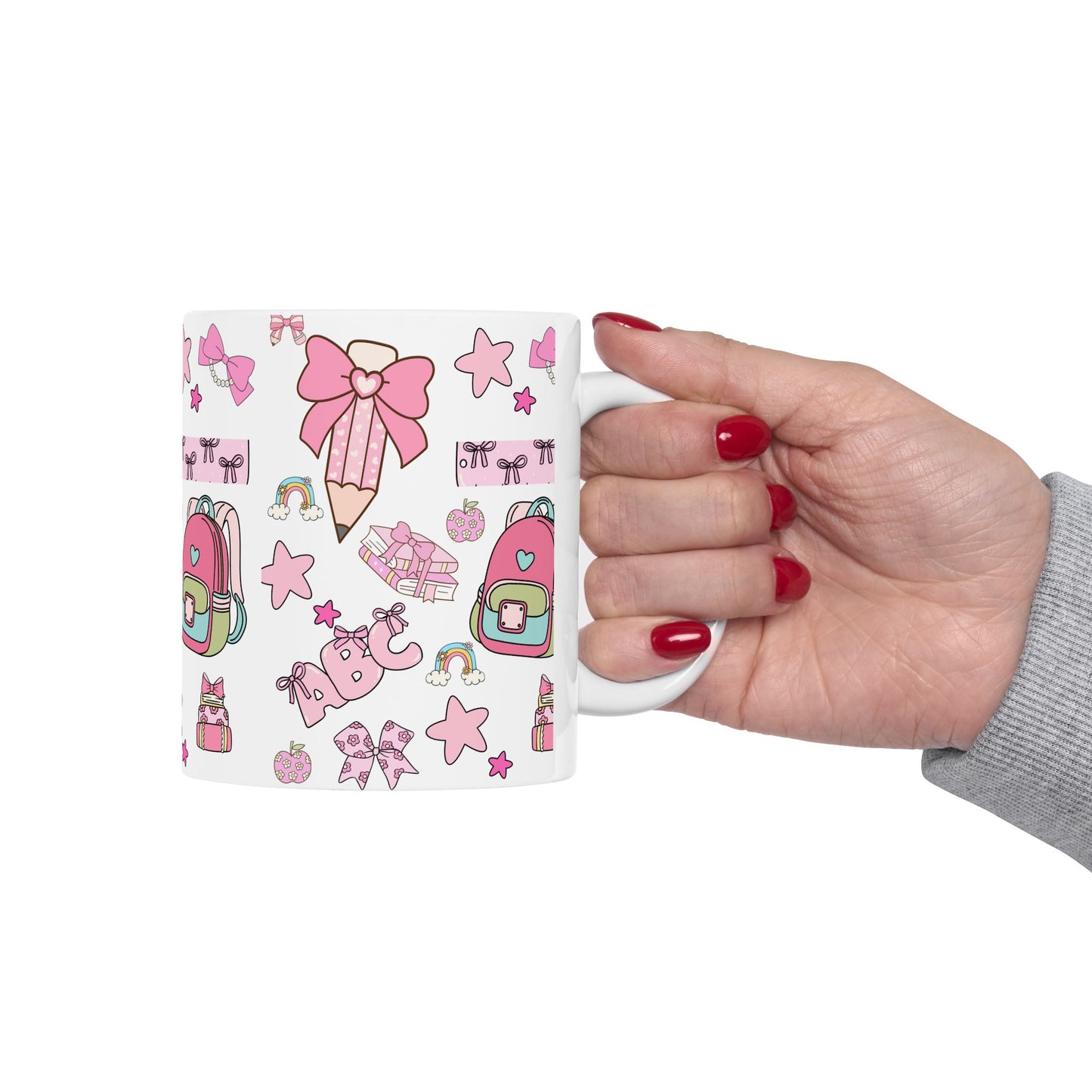 Kawaii Back-to-School Mug | Cute Pink Ceramic Coffee Cup in 11oz & 15oz | Matching School Set Gift