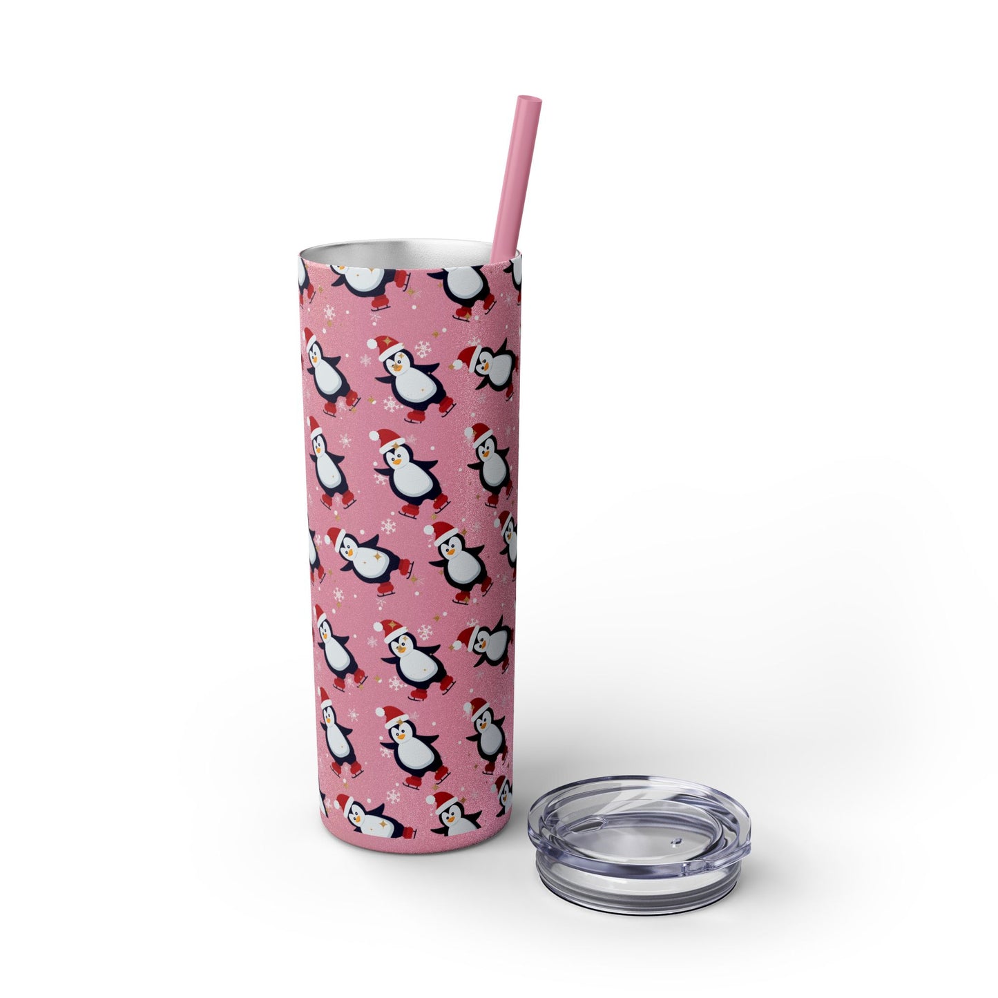 Black Glitter Penguin Skinny Tumbler 20oz | Festive Insulated Drinkware